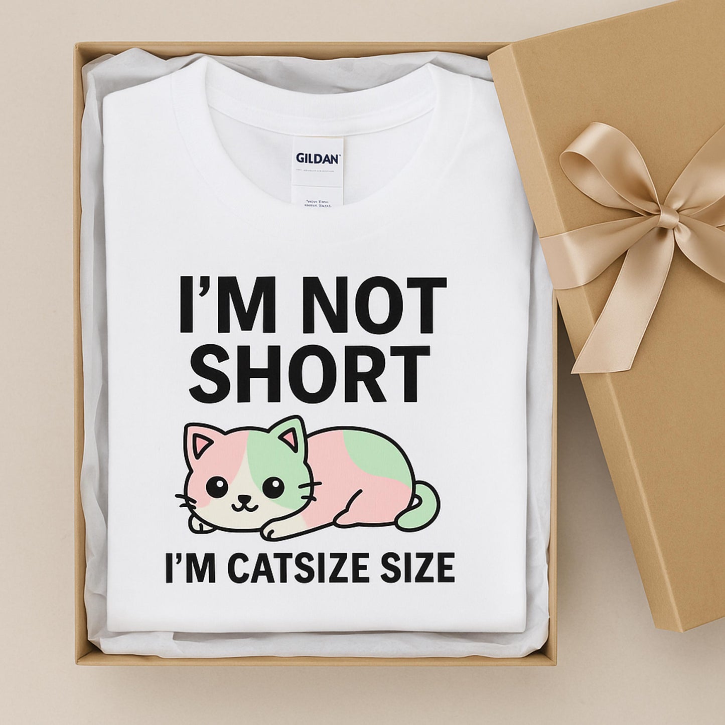 Funny Cat T Shirt, Im Not Short Catsize, Cute Cartoon Kitty Graphic Tee, White Unisex, Humor Gift For Cat Lovers, Cat Mom Dad Shirt