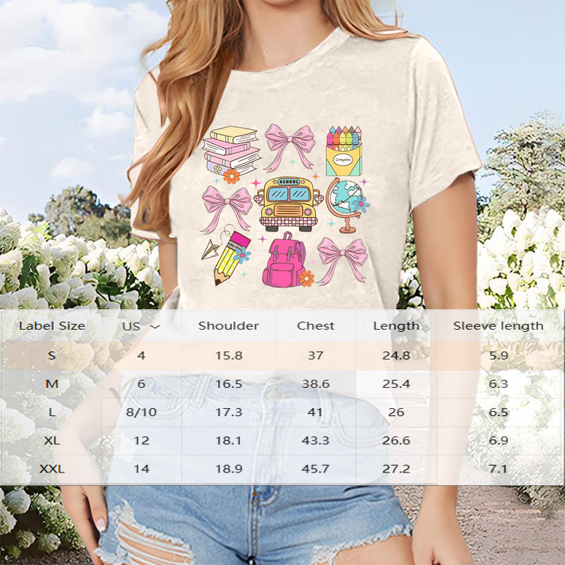 Women's Round Neck Cute Stationery Print T-Shirt Casual Summer Graphic Tee