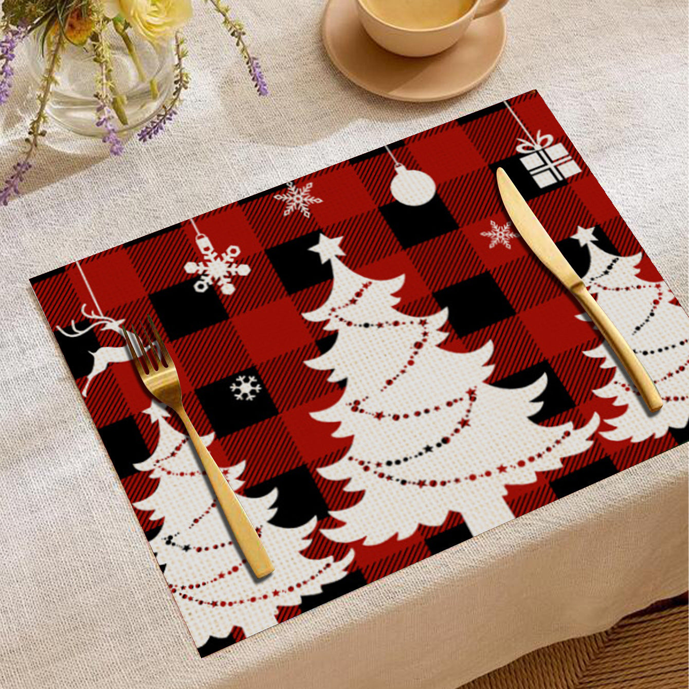Christmas Cartoon Elk Printing Placemat Western Restaurant Insulation Multiple Options Table Cloth