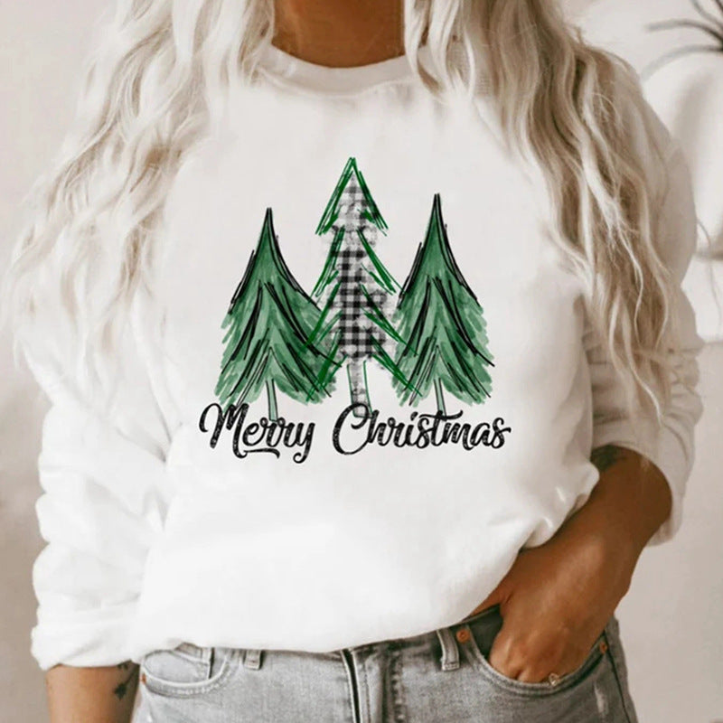 Women's Long Sleeve Loose Christmas Printed Crew Neck Sweatshirt