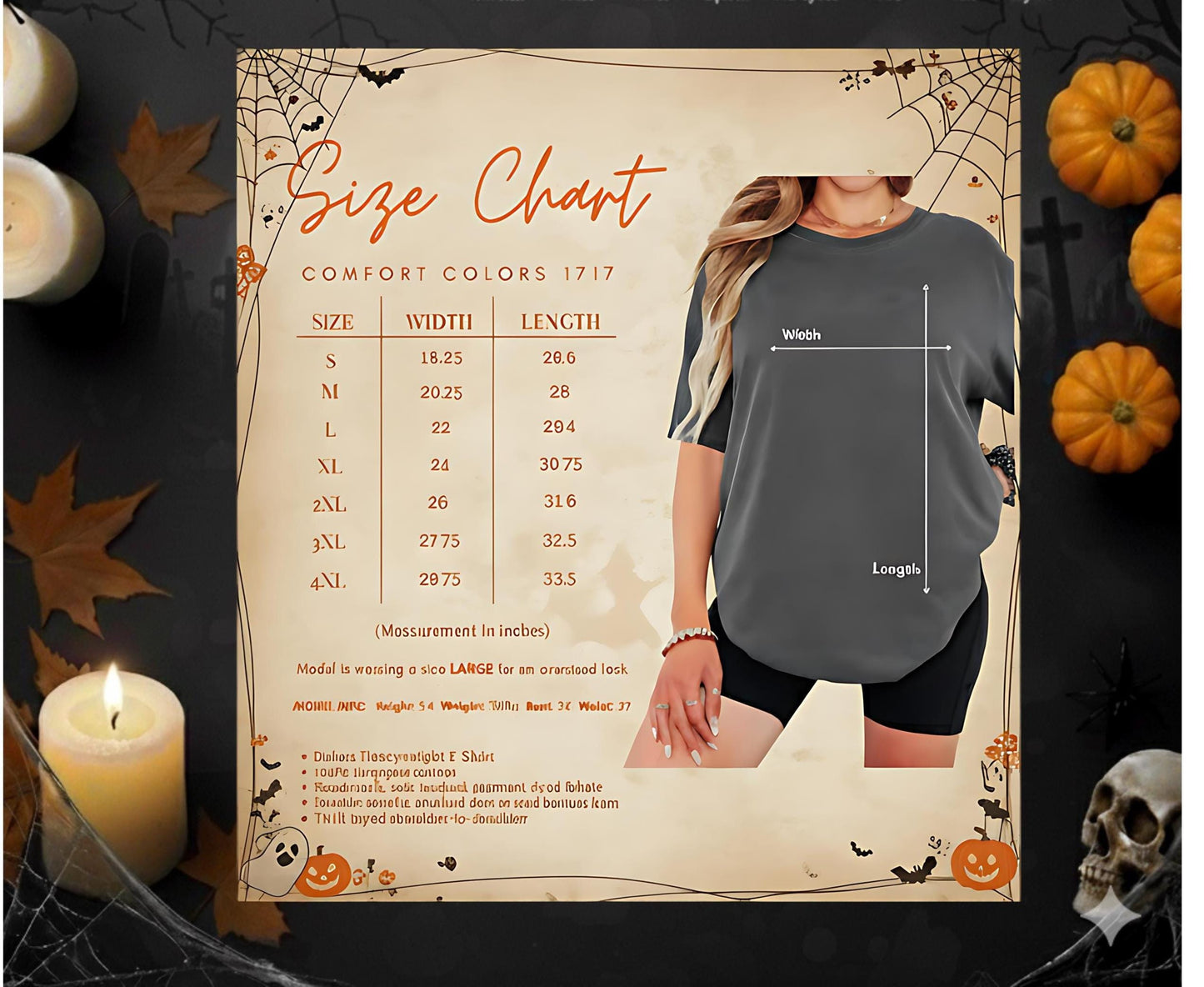 Comfort Colors Halloween T Shirt Pumpkin Orange Graphic Tee Spooky Stamps Bat Zombie Witch Haunted House Ghost Cat Potion Skeleton Gift