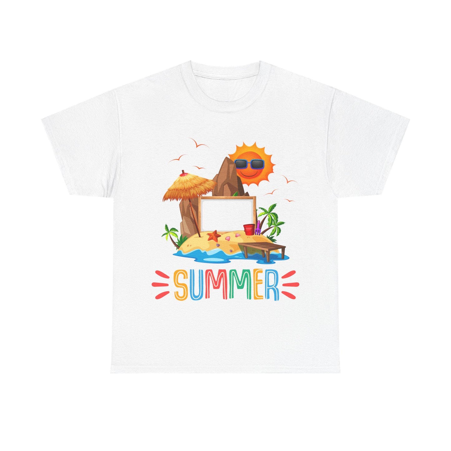 Sunny Summer Vibes T-shirt Unisex Heavy Cotton Tee, Beach Shirt, Vacation Top, Summer Party Apparel, Fun Graphic Tee, Casual Summer Wear
