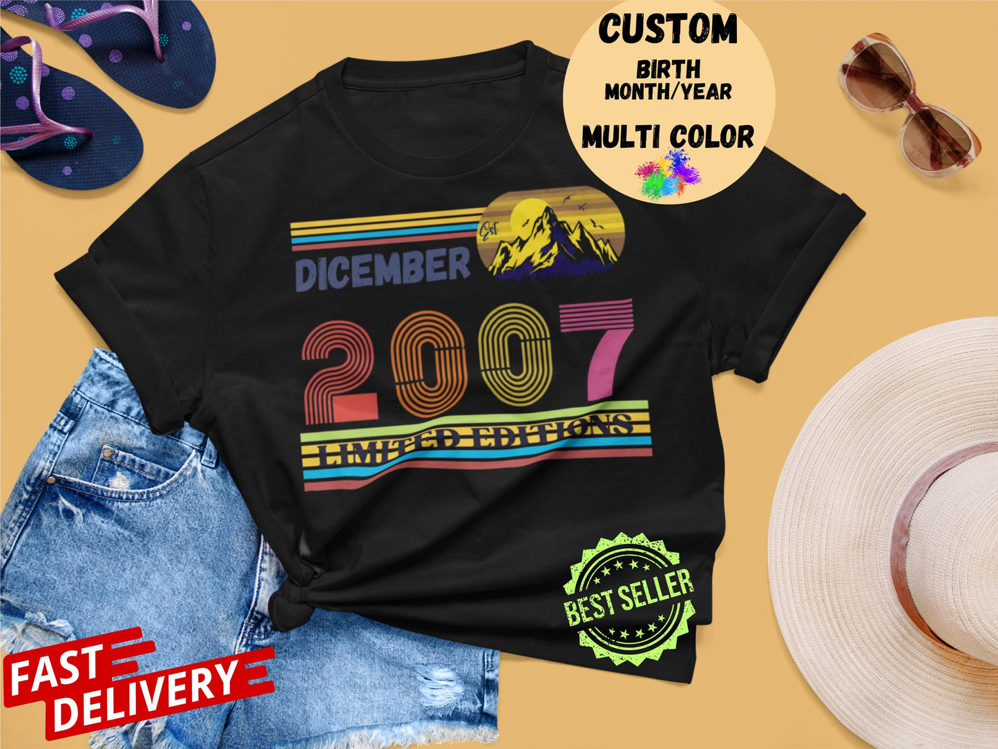 2007 Birthday T-Shirt, 18th Birthday Gift, Vintage Born in June Tee, Retro Unisex Shirt, Anniversary Outfit, Party Top for Men and Women