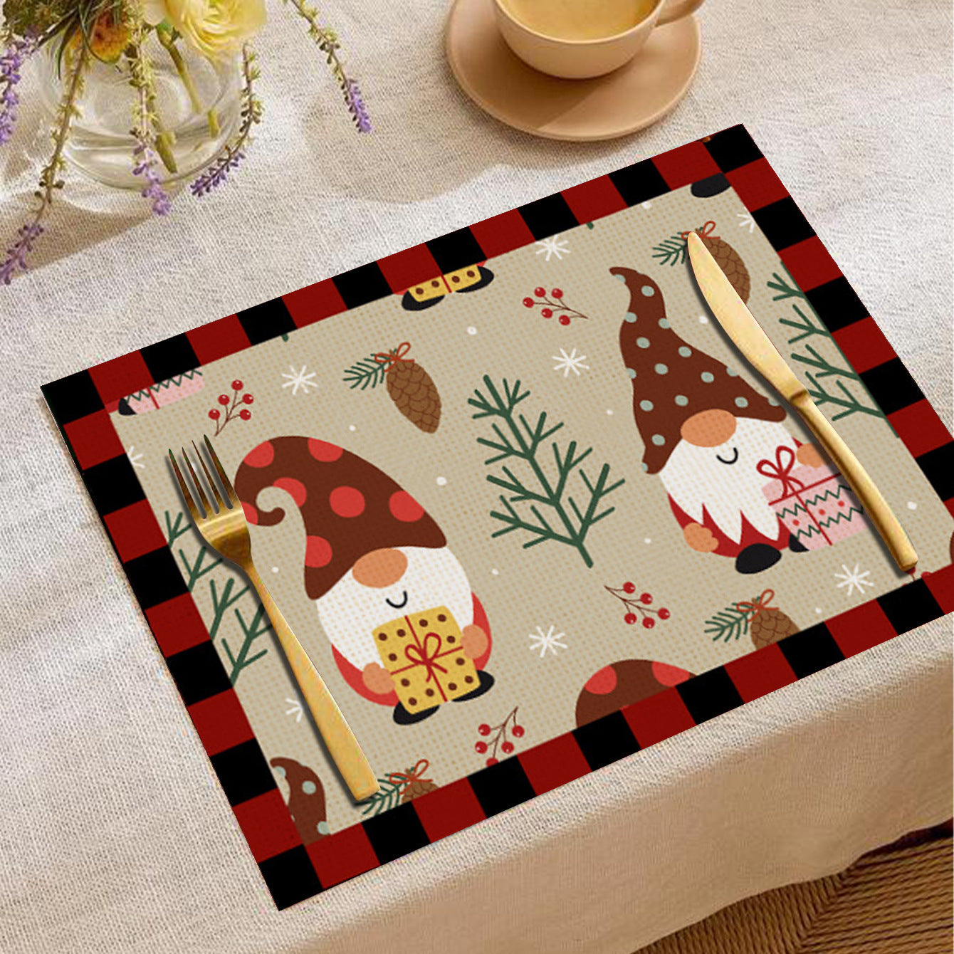 Christmas Cartoon Elk Printing Placemat Western Restaurant Insulation Multiple Options Table Cloth