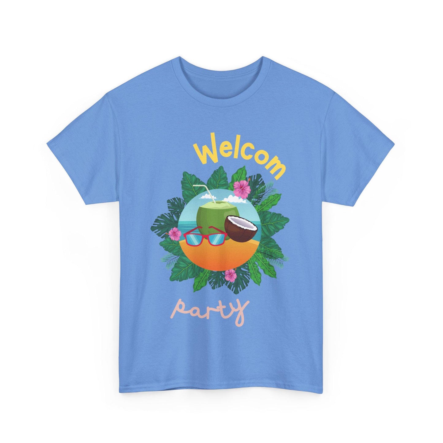 Welcome Party Unisex Heavy Cotton Tee, Tropical Summer Shirt, Vacation Casual Outfit, Outdoor Celebration T-Shirt, Beach Party Top