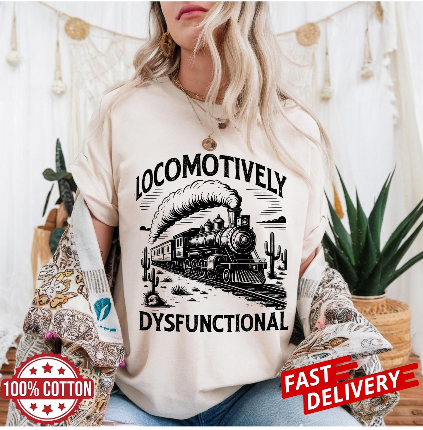 Dysfunctional train quote tee, locomotively broken joke t-shirt, sarcastic humor gift shirt vintage unisex style