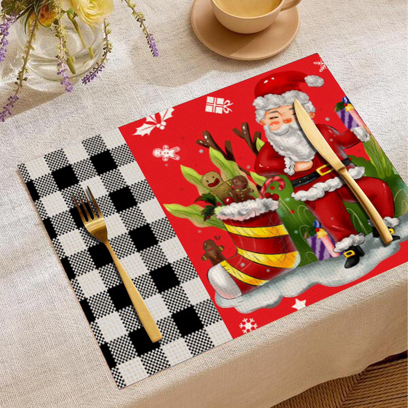 Christmas Cartoon Elk Printing Placemat Western Restaurant Insulation Multiple Options Table Cloth