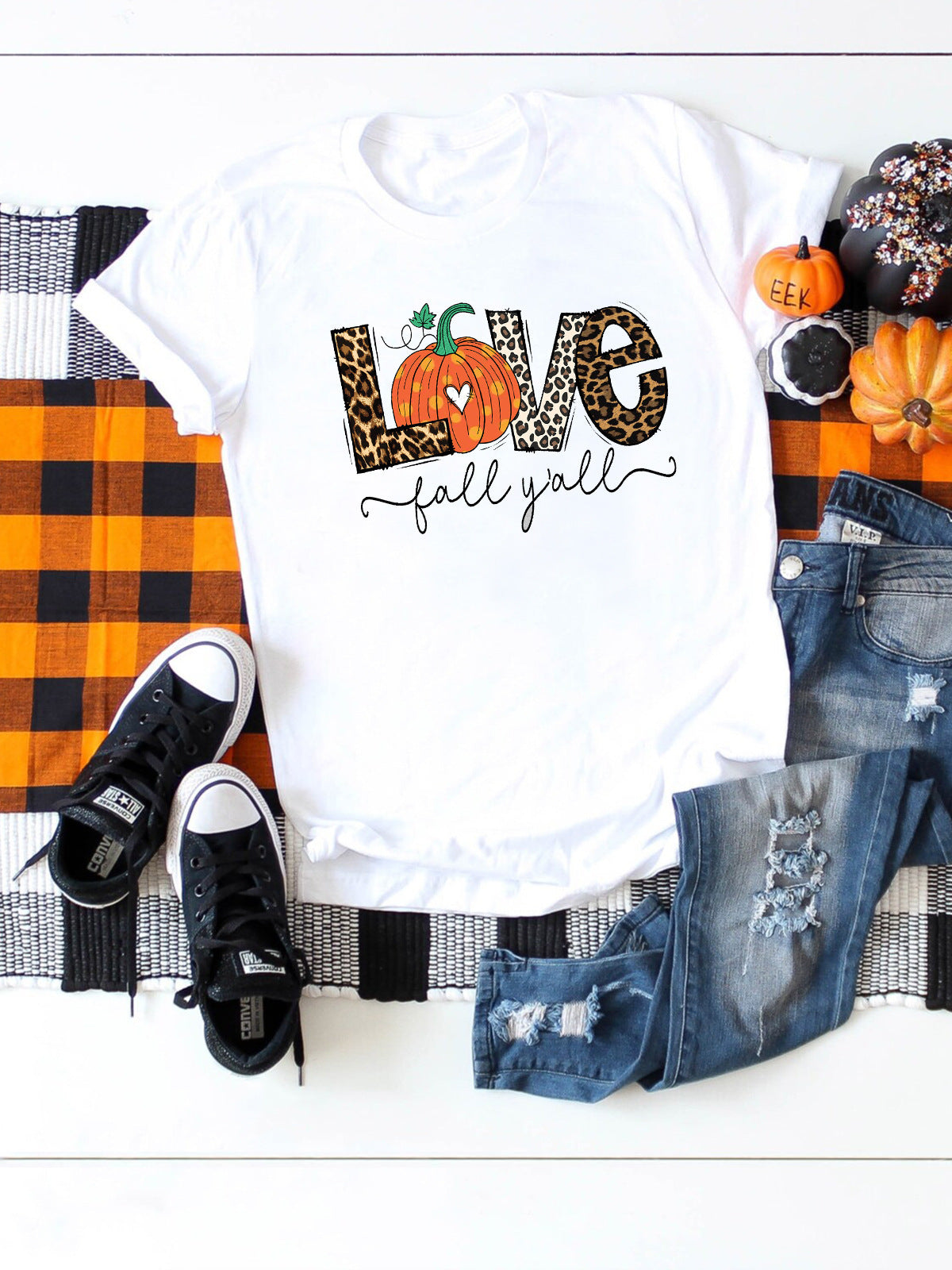 European And American Halloween Love Pumpkin Printed Casual T-shirt