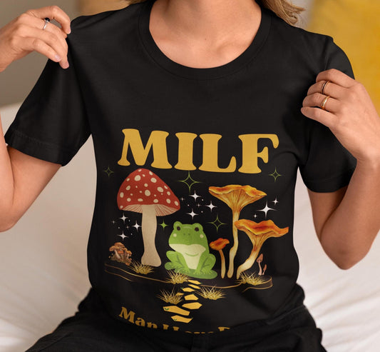 Retro Frog T Shirt Funny MILF Frog Tee Dark Colors Cottagecore Frog Top Oversized Unisex Shirt Toad Graphic Tee Frog Lover Gift For Him Her