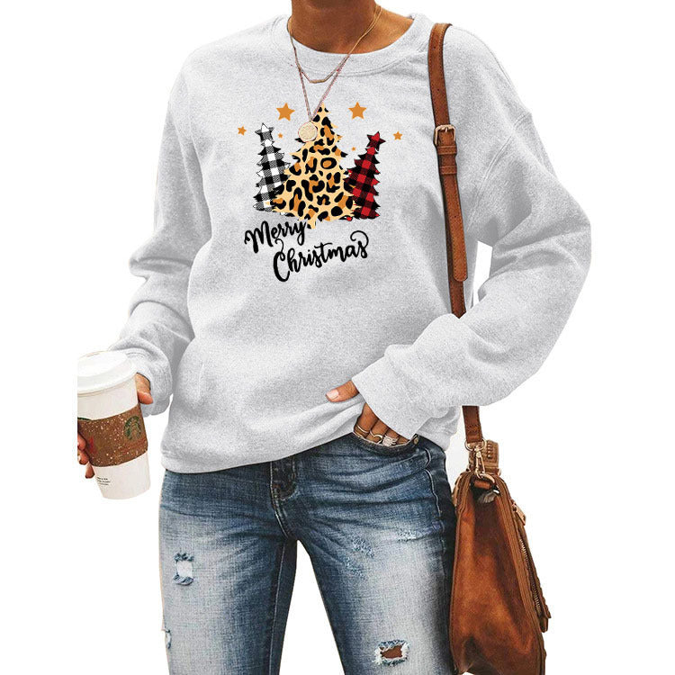 Women Christmas Pattern Printed Long Sleeve Pullover Bottom Shirt