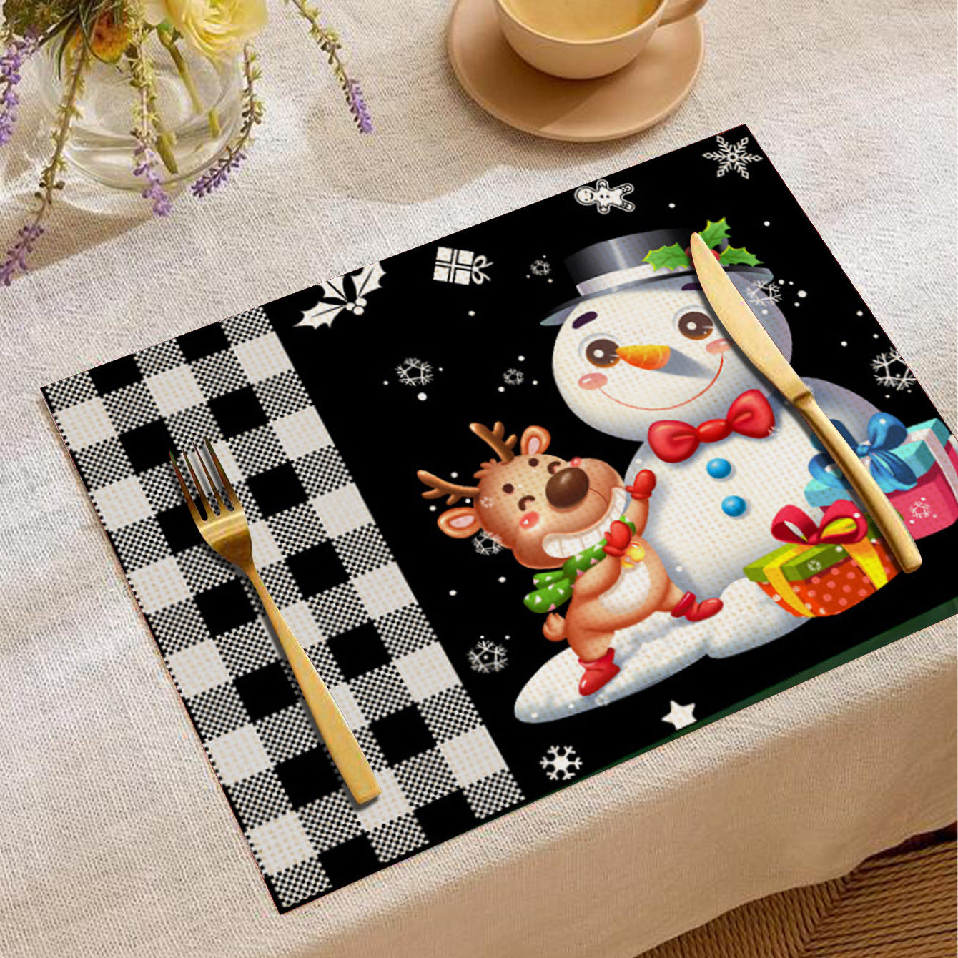 Christmas Cartoon Elk Printing Placemat Western Restaurant Insulation Multiple Options Table Cloth