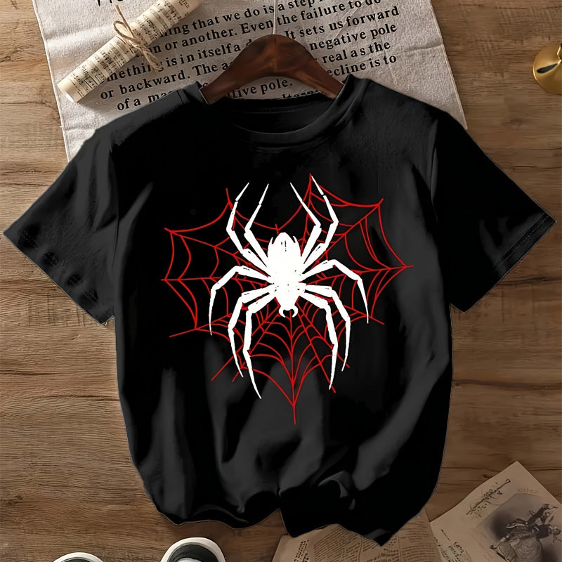 Women's Geometric Spider Web Print Round Neck T-Shirt Casual Spring Summer Graphic Tee