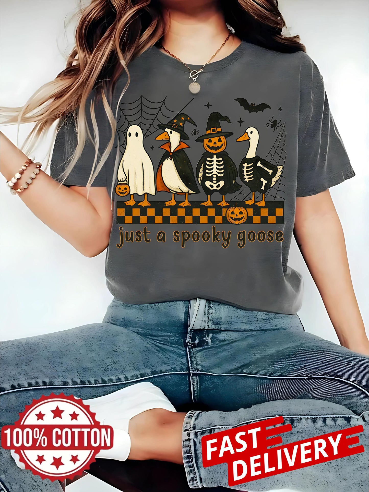 Fall Sublimation Shirt Spooky Goose Halloween Shirt Cute Horror T Shirt Just a Spooky Goose Funny Goose Skeleton Witch Pumpkin Ghost Tee