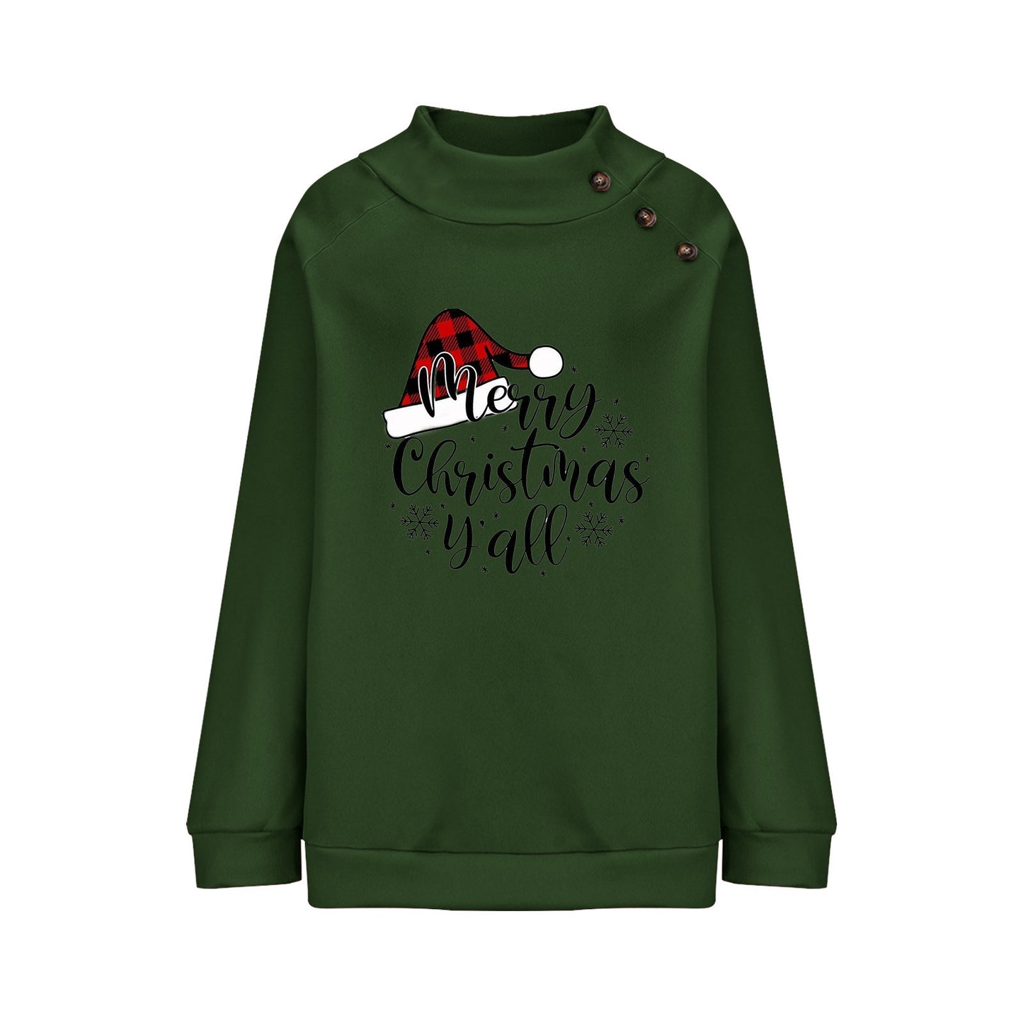 Cartoon Turtleneck Christmas Printed Loose Sweatshirt Women