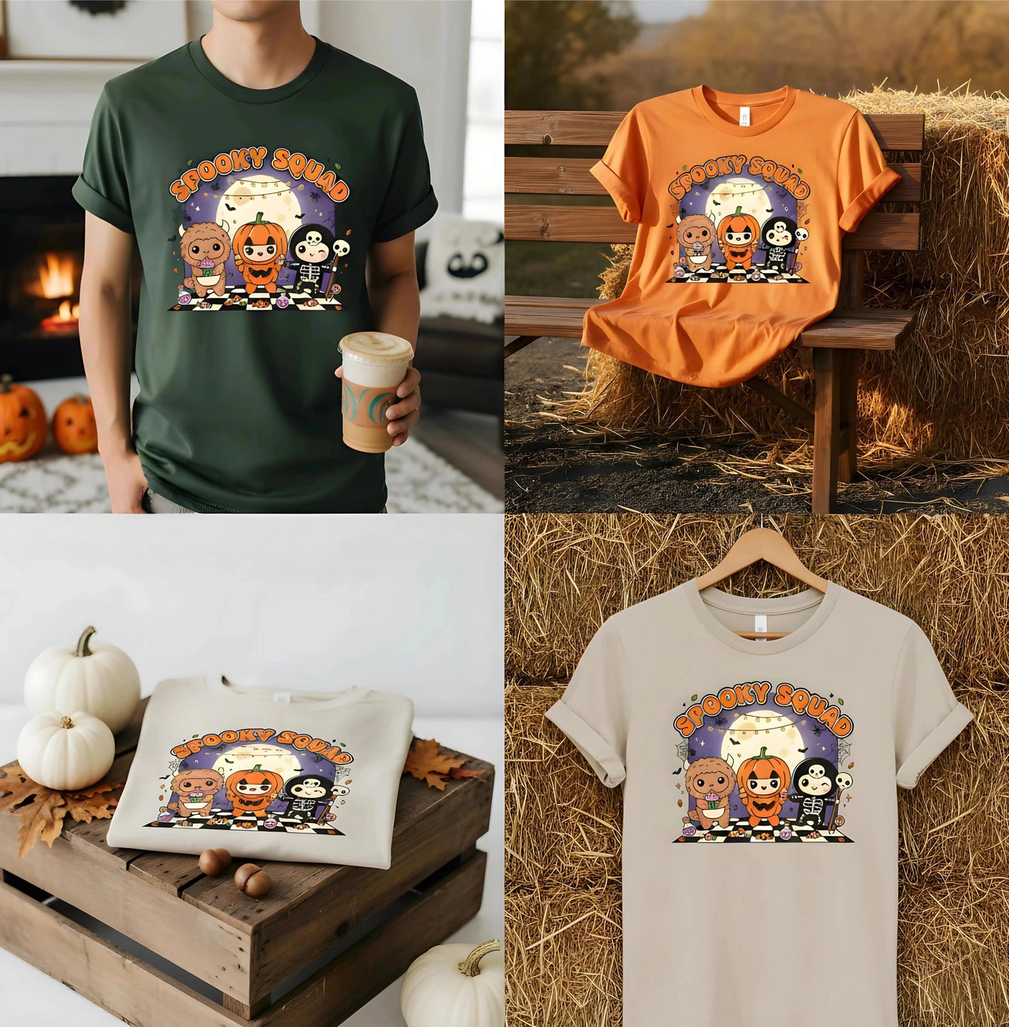 Spooky Squad Halloween Shirt Cute Kawaii Pumpkin Skeleton Monster Graphic Tee Unisex Trick Or Treat Gift Labubu Shirt Halloween LaBubu Bunny