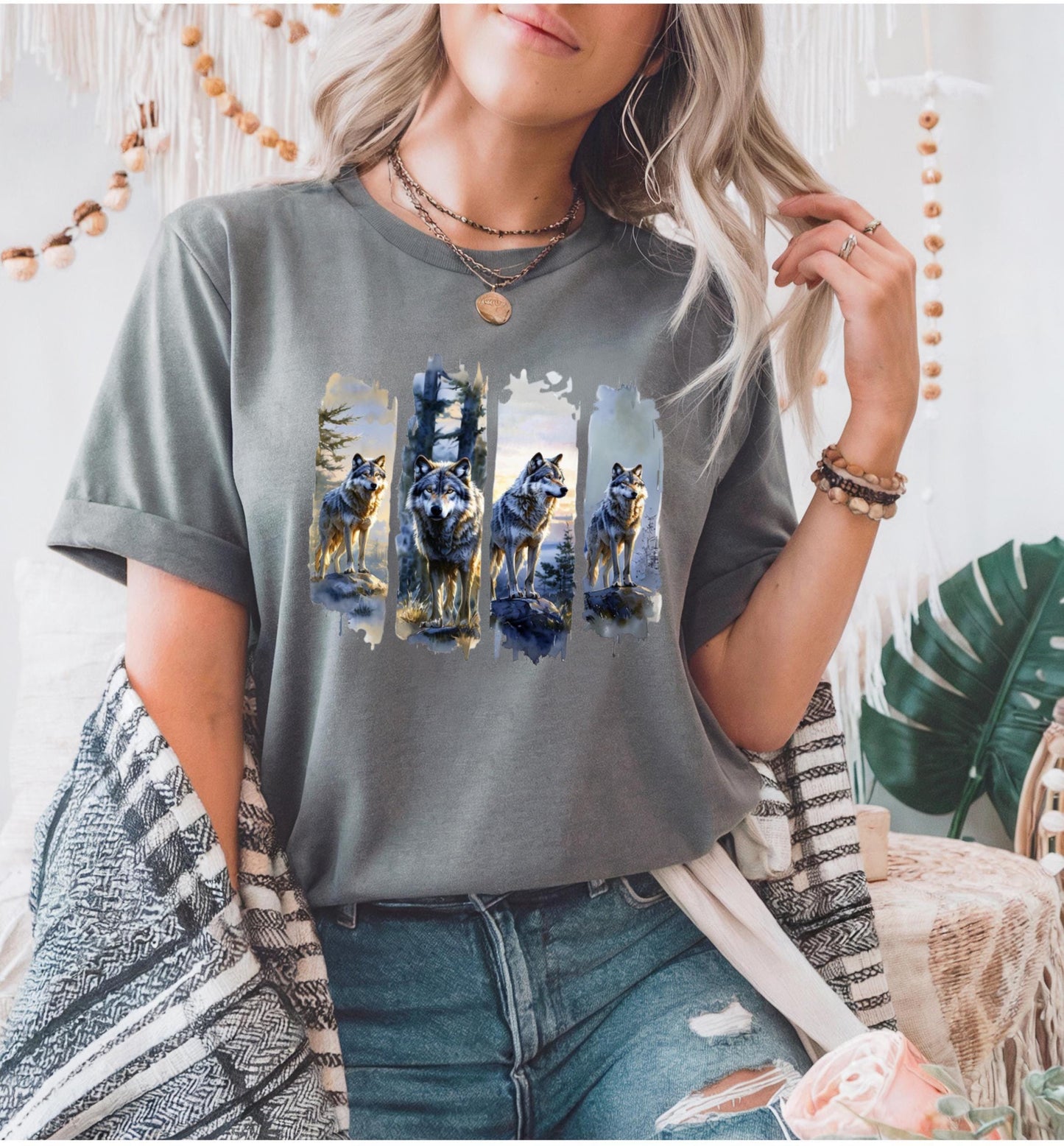 Majestic Wolf Pack Tee, Wolf Watercolor Unisex Heavy Cotton Tee, Graphic Tee for Nature Lovers, Gifts for Animal Lovers, Festival Wear