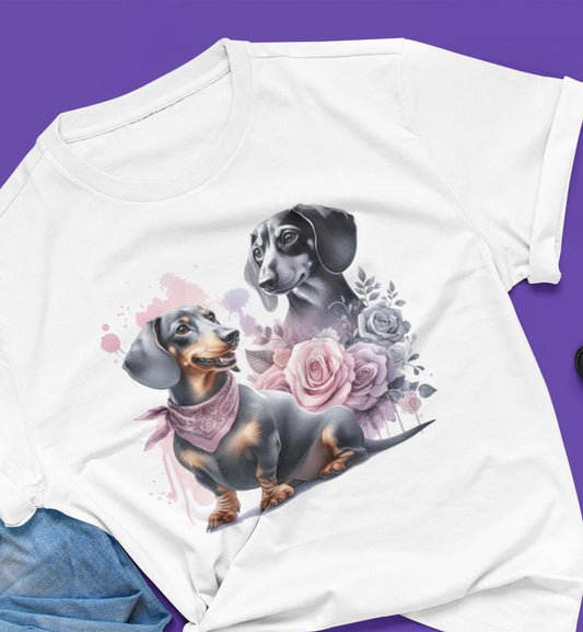 Dachshund Floral Unisex Heavy Cotton Tee, Cute Dog Lover Shirt, Pet Owner Gift, Birthday Apparel, Animal Art Tee