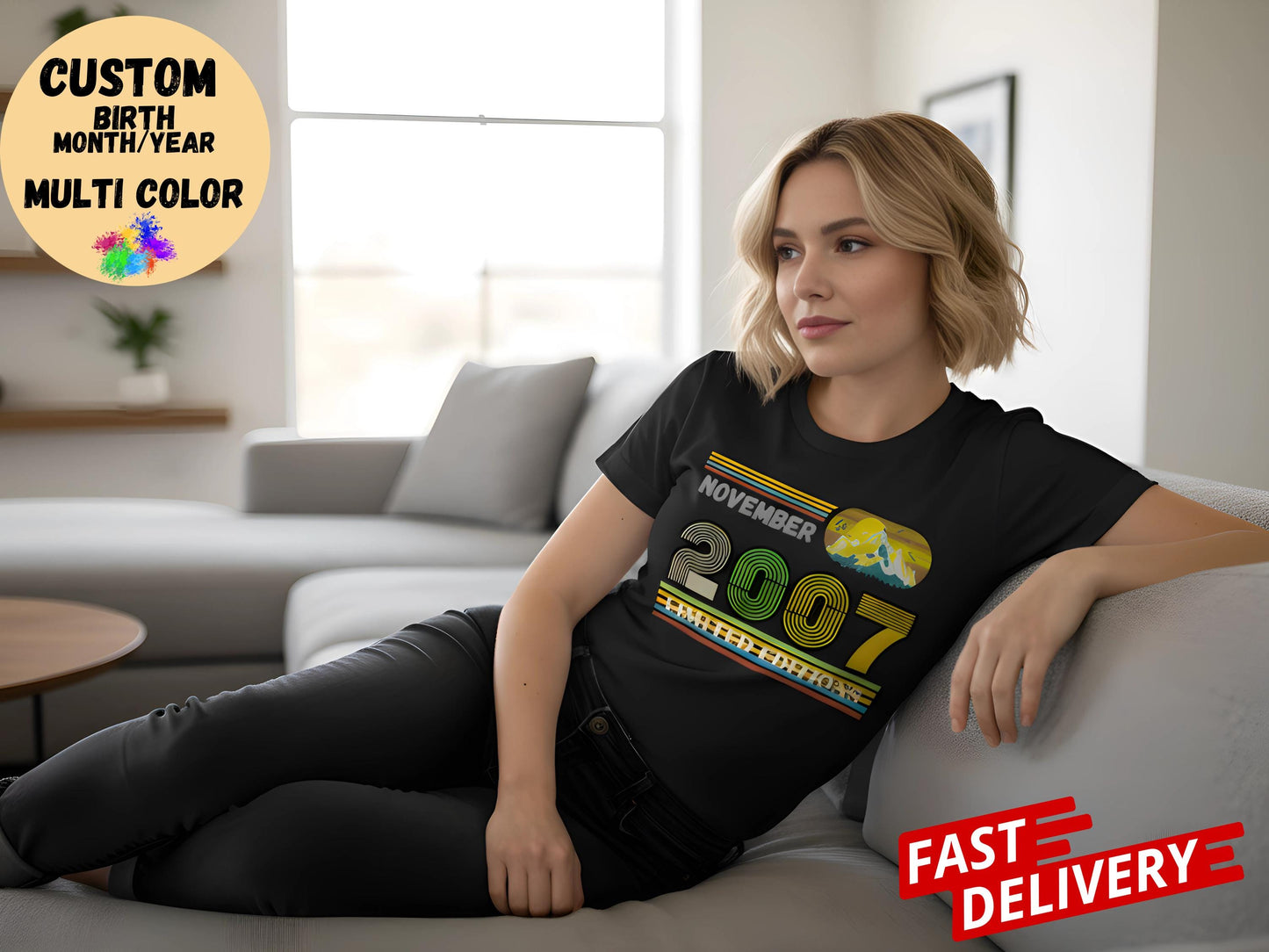 18th Birthday Retro Shirt 2007 Birthday Sweatshirt Gift 2007 Bday Year Number Hoodie for Women Men Birthday Tee For Daughter Or Son