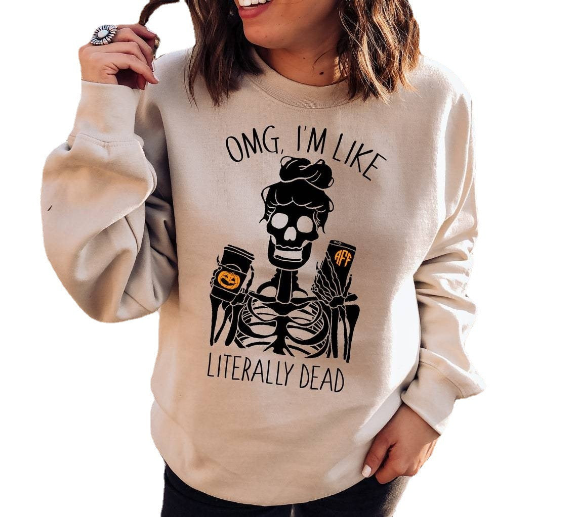 Halloween Printed Round Neck Long Sleeve Sweater