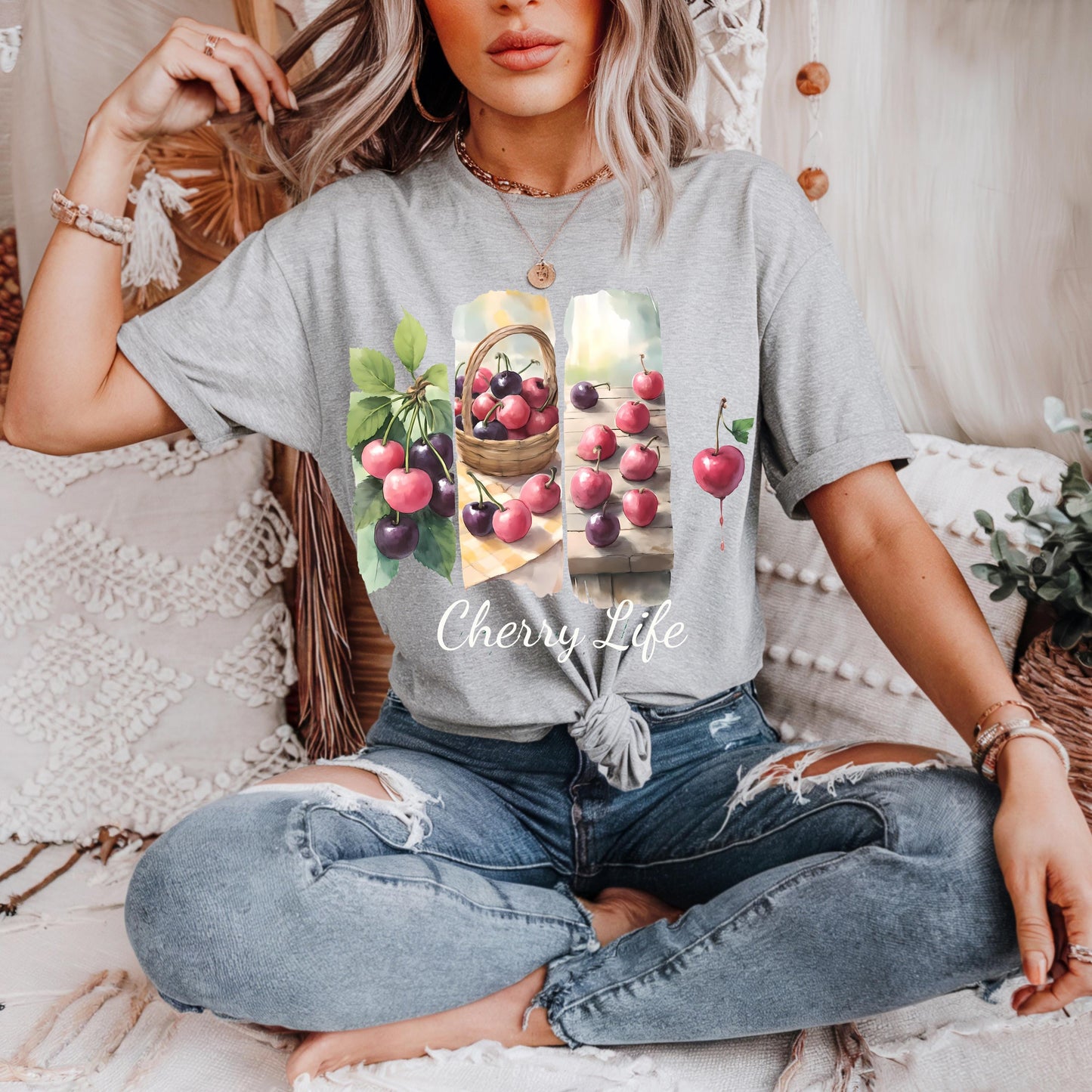 Cherry Life Unisex Heavy Cotton Tee Summer Vibes Tee Gift For Fruit Lovers Casual Wear Gardening Outfit Nature Inspired Apparel Men Women