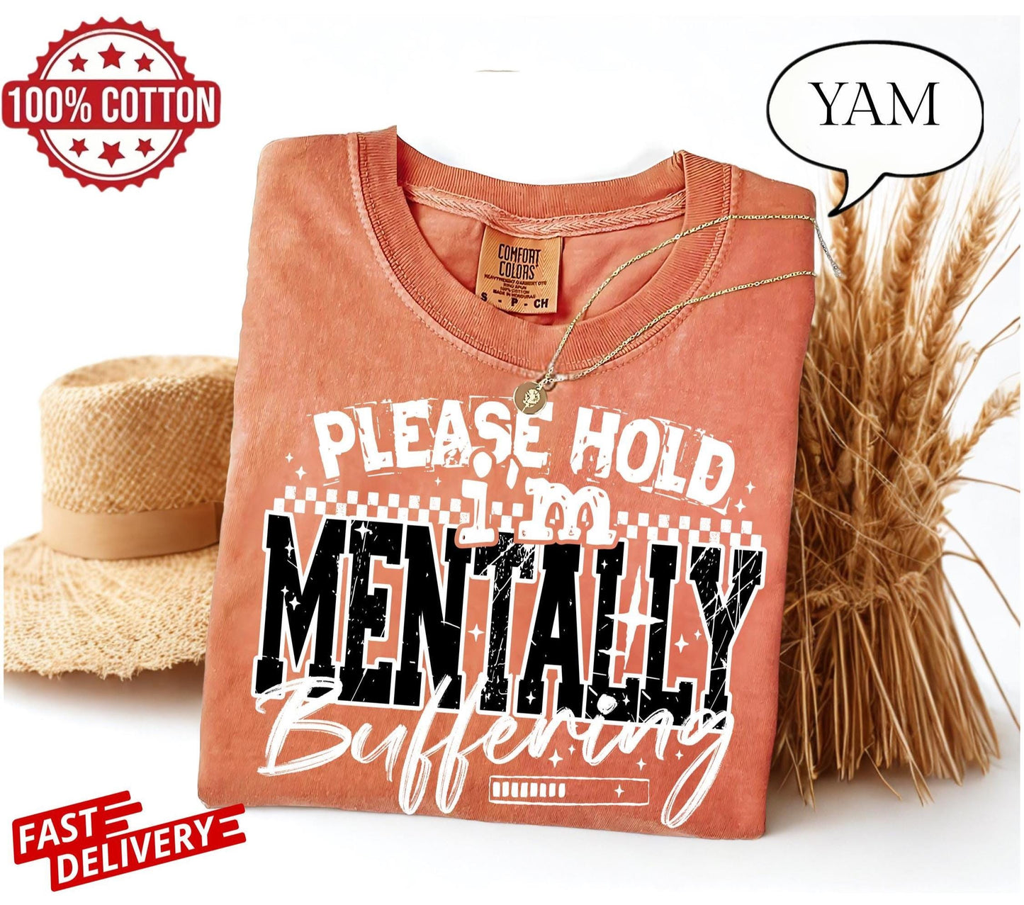 Funny overthinking buffering shirt,sarcastic cotton tee for introverts,anxiety humor oversized t-shirt for stress relief and bad days