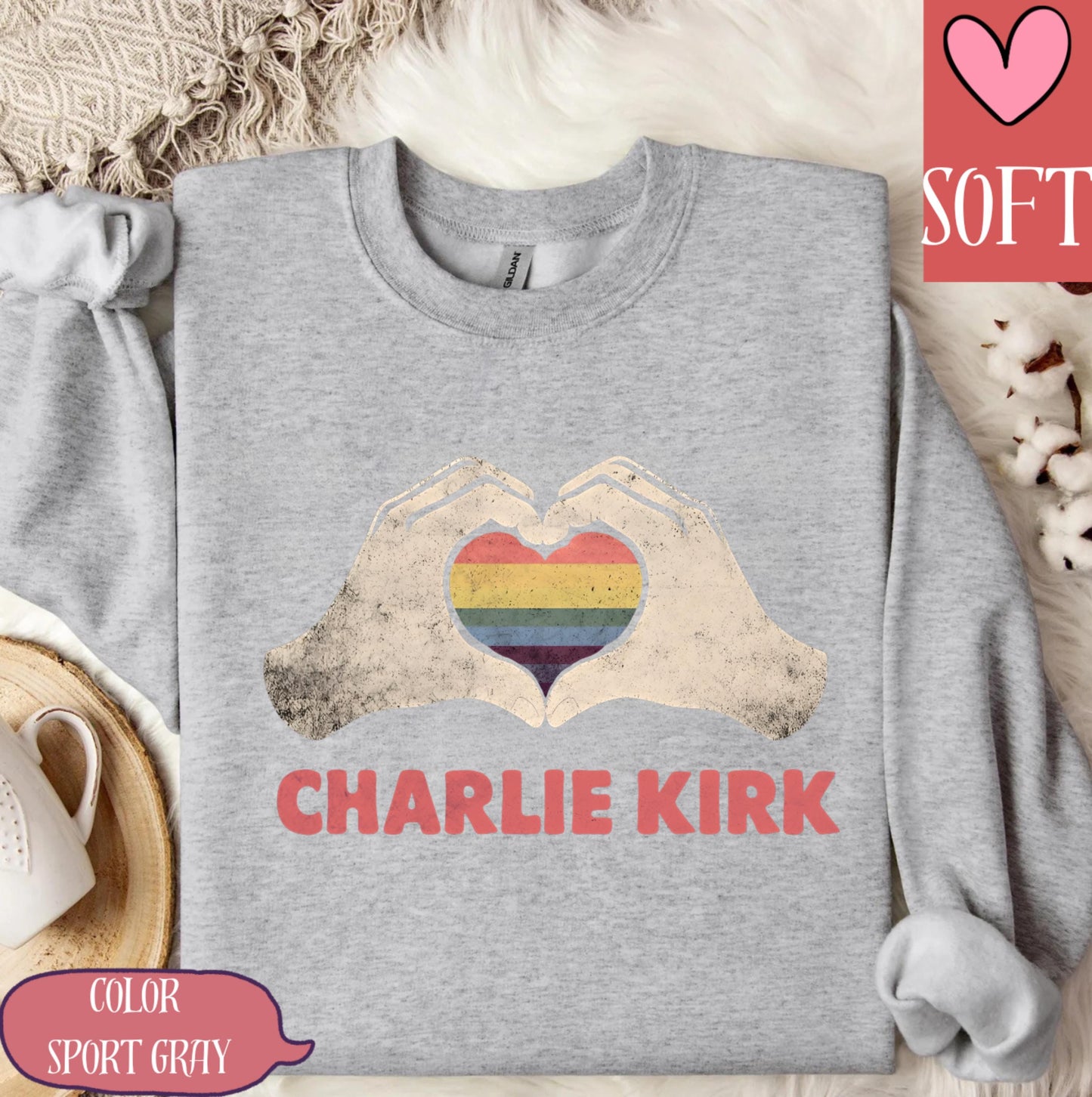 Charlei kirk Sweatshirt Heart Sweatshirt | Unisex Heavy Blend | LGBTQ+ Apparel | Casual Outfit | Gift for Ally | Charlie Kirk Design