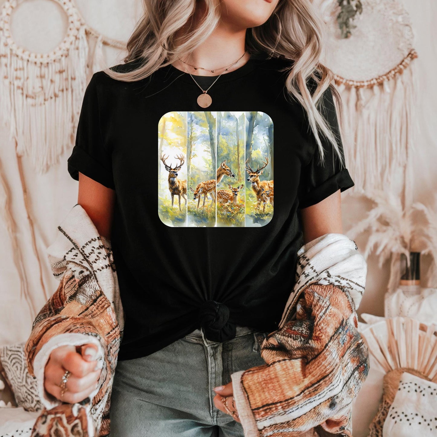 Peaceful Woodland Deer Tee Nature-Inspired Heavy Cotton Tee, Wildlife Shirt, Outdoorsy Gift, Forest Tee Casual Wear, Eco-friendly Apparel