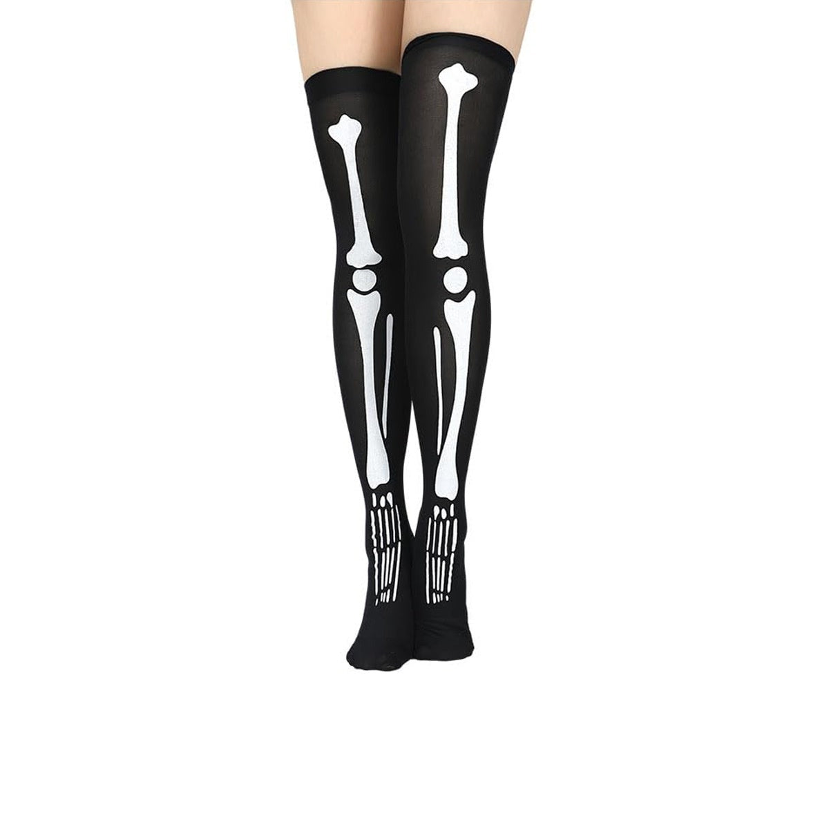 Halloween Printing Craft Spider Web Bat Skull Castle Pattern Over The Knee Stockings