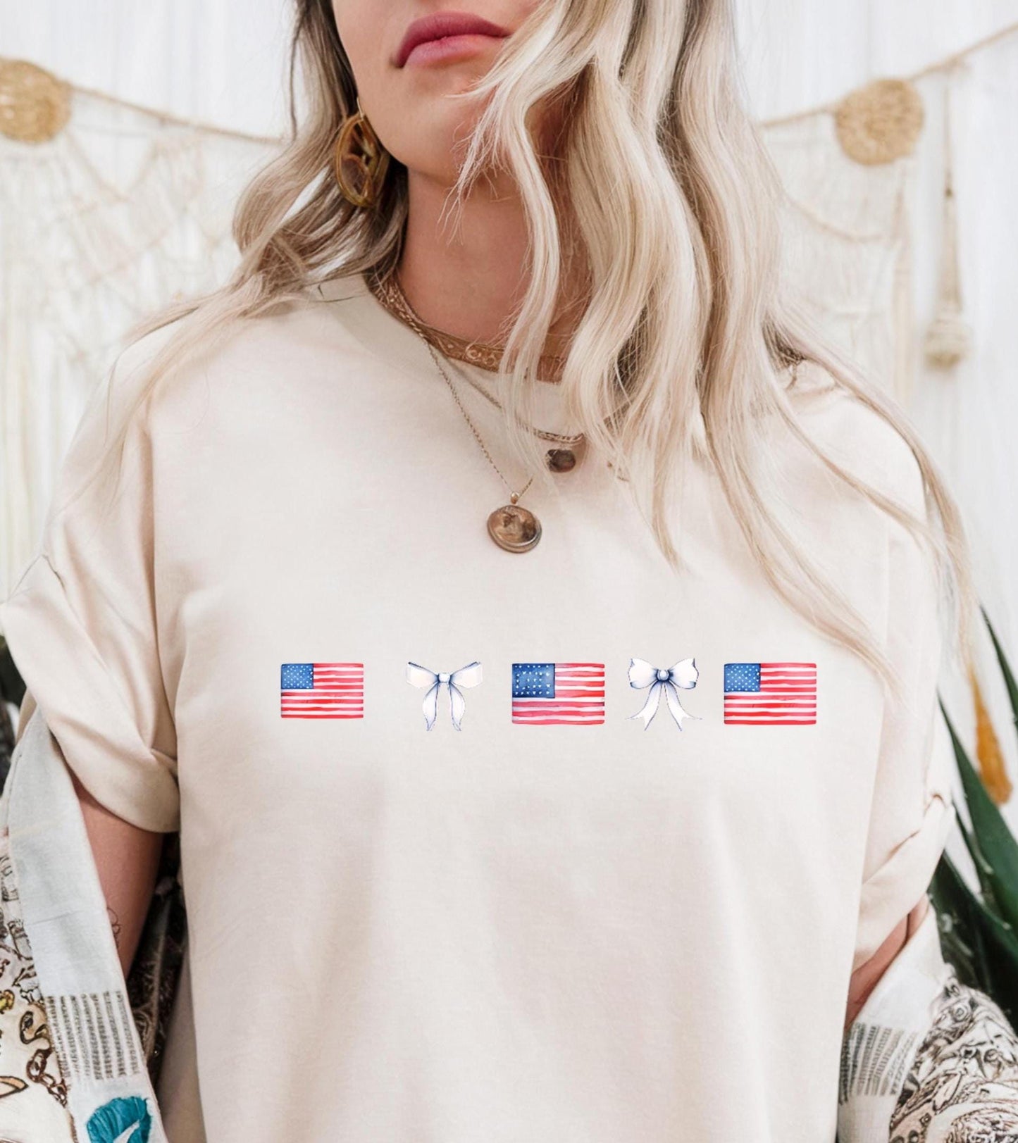 Unisex Cotton T-Shirt with Patriotic Bow Design | Perfect for 4th of July, Memorial Day, BBQs, Casual Wear, Gifts