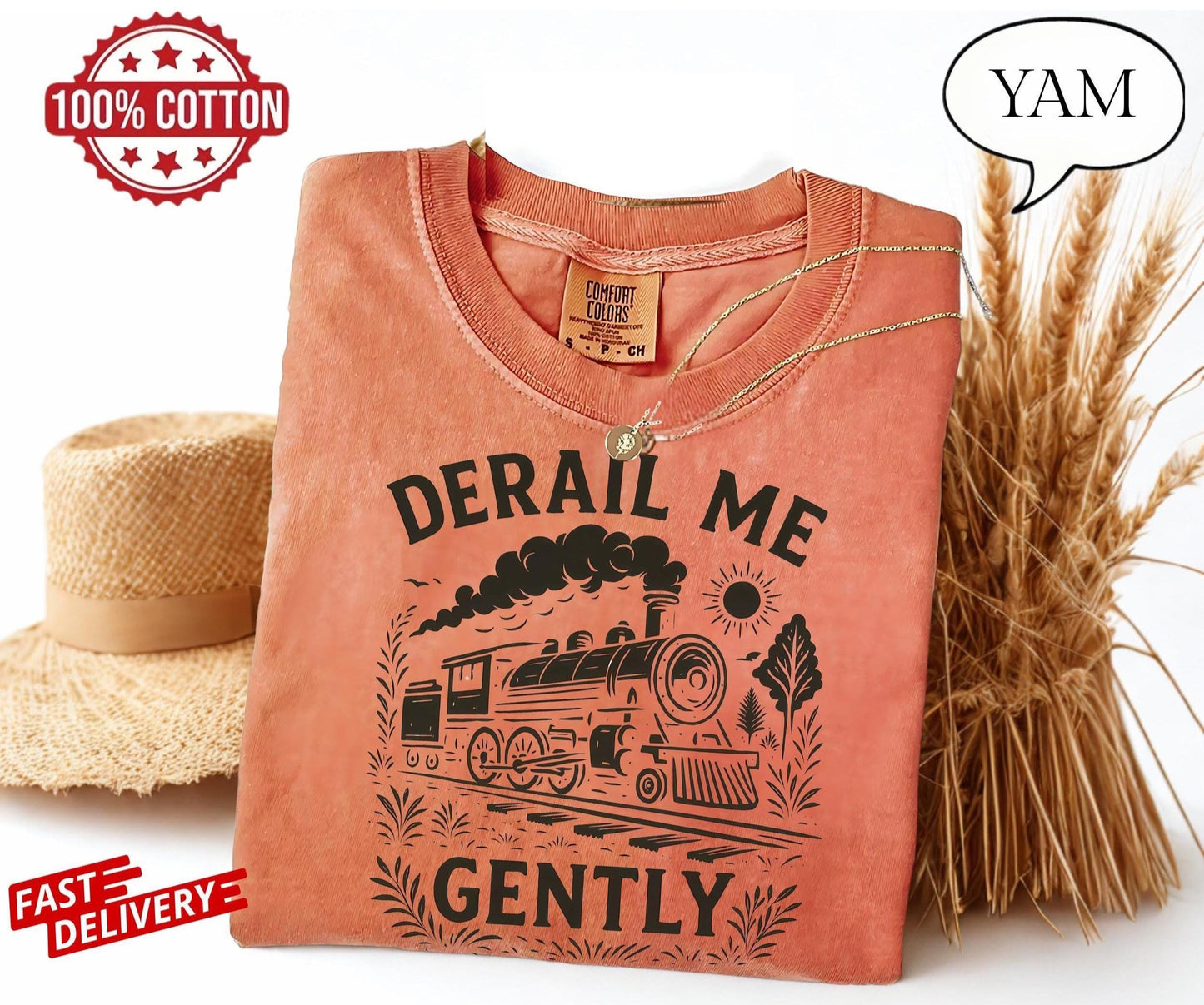 derail me gently unisex t-shirt with vintage train art, sarcastic humor gift, retro locomotive tee for adults who love quirky fashion
