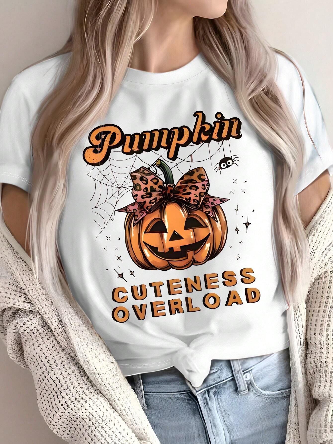 Women's Round Neck Halloween Pumpkin Print Short Sleeve