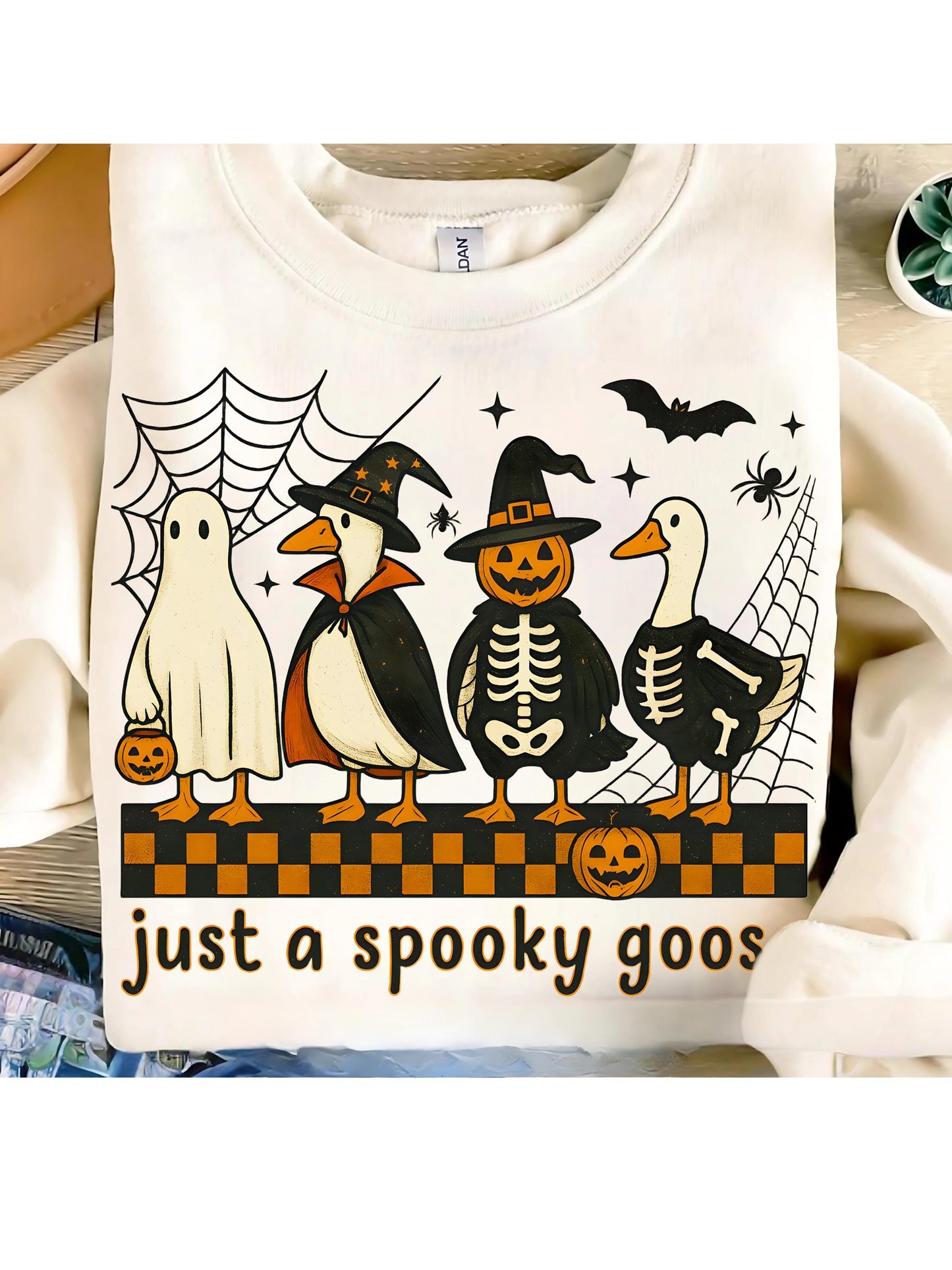 Just A Spooky Goose T Shirt Halloween Funny Goose Skeleton Witch Pumpkin Ghost Tee Cute Horror Fall Sublimation Graphic Top Unisex