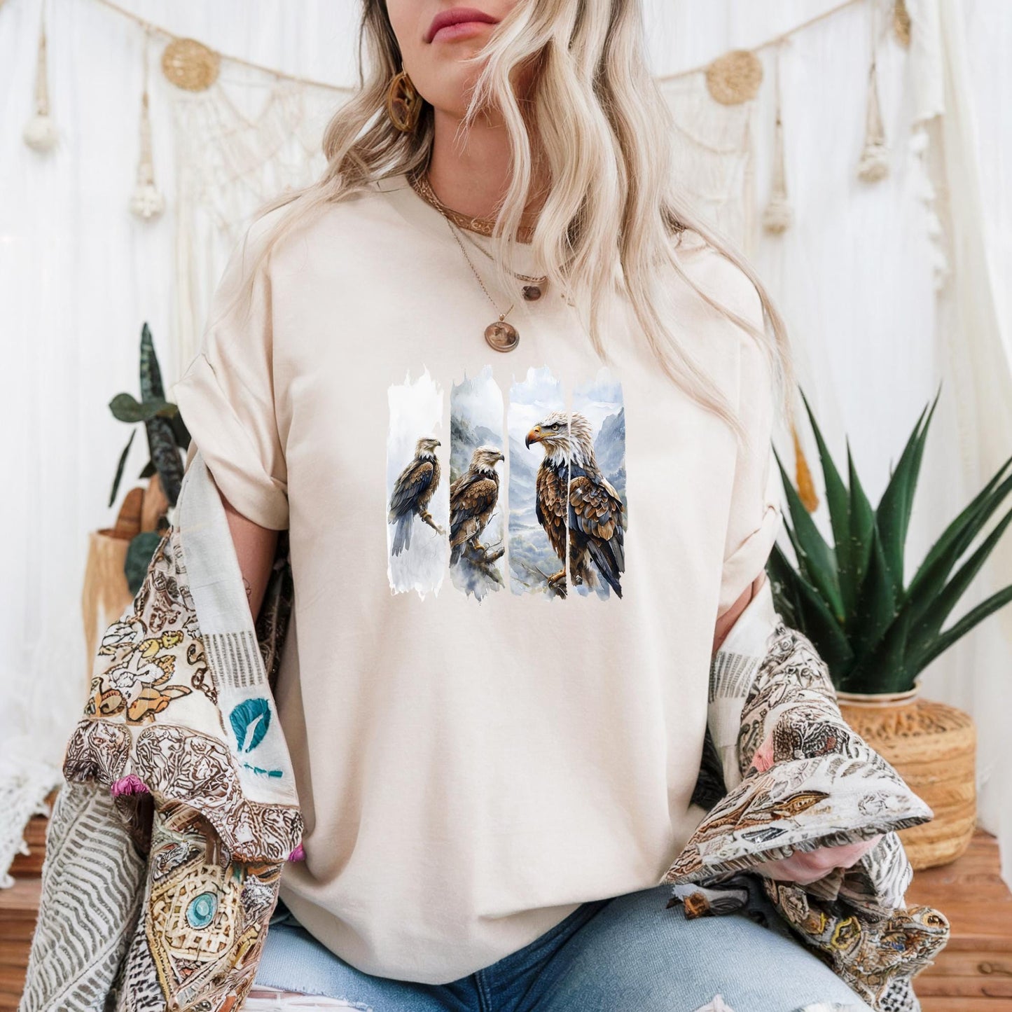 Majestic Eagle Nature-Inspired Bird Graphic Tee, Wildlife Lover's T-Shirt, Unisex Cotton Shirt, Casual Wear, Gift for Bird Enthusiasts