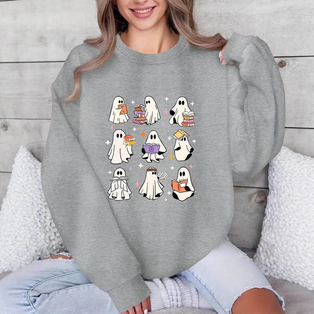 Halloween Three Six Nine Ghost Reading Theme Pattern Brushed Hoody