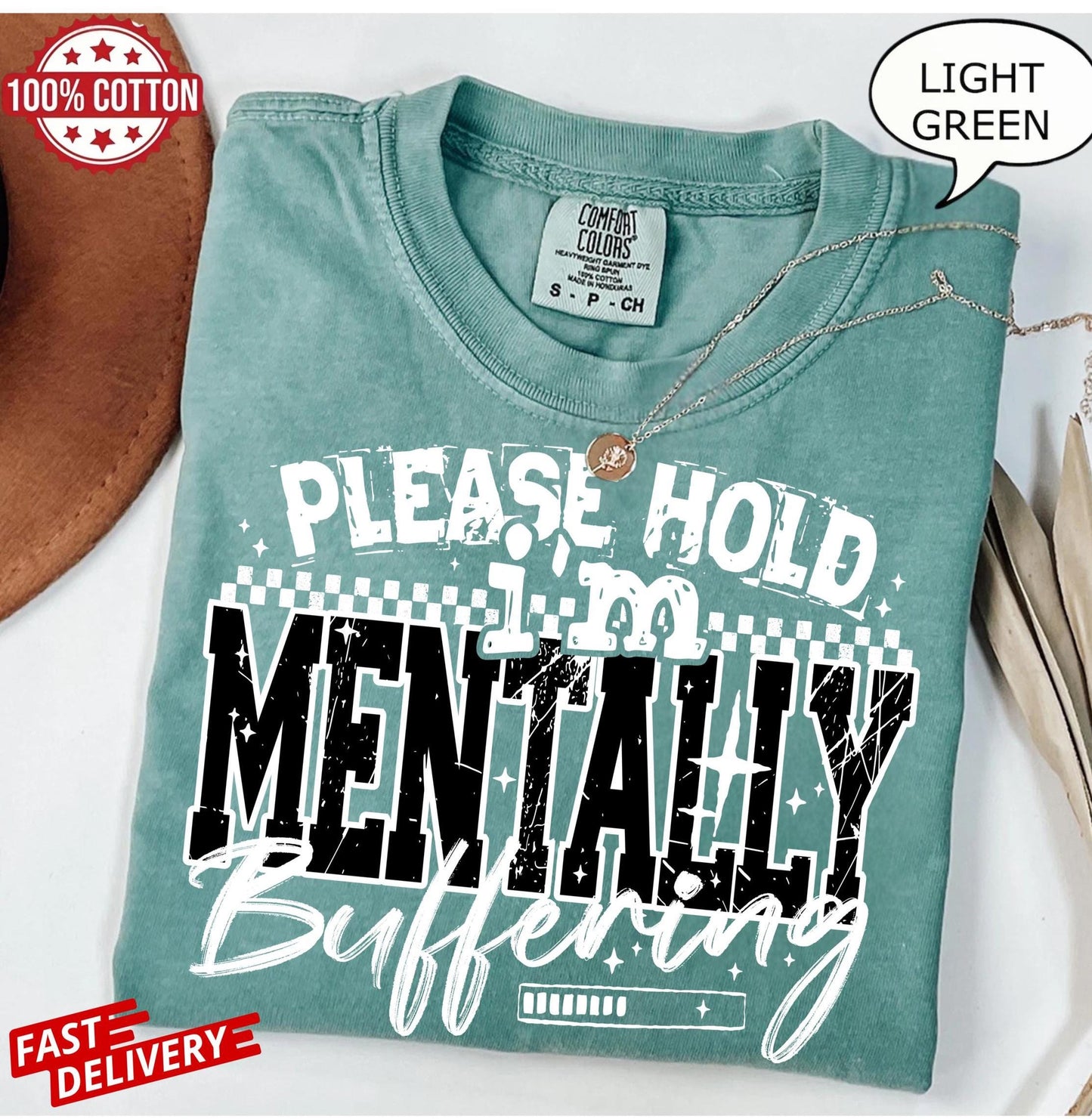 Sarcastic mentally buffering tee, tired brain humor shirt, introvert quote t-shirt oversized fit, funny mental lag cotton top