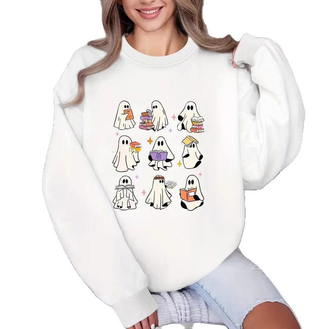 Halloween Three Six Nine Ghost Reading Theme Pattern Brushed Hoody