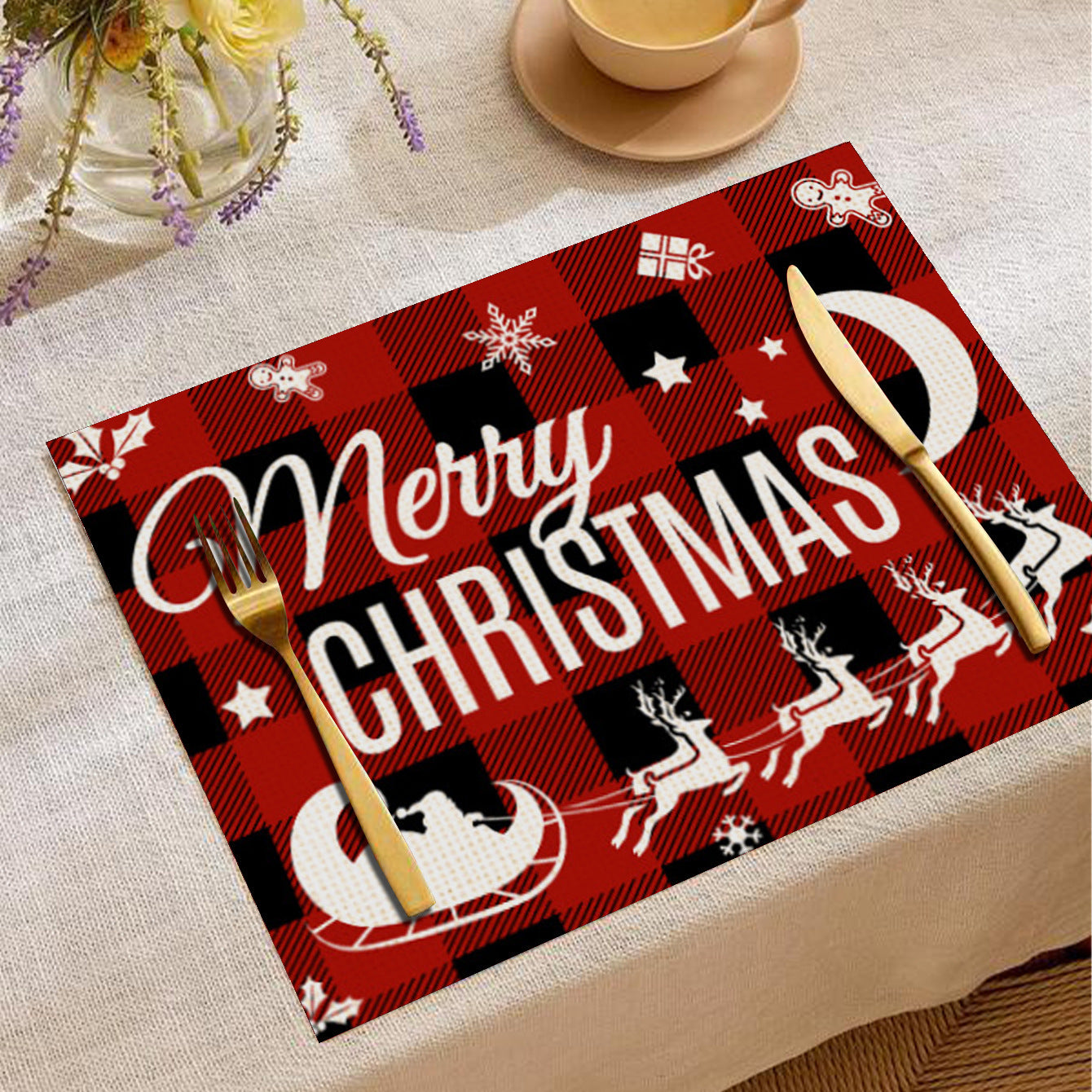 Christmas Cartoon Elk Printing Placemat Western Restaurant Insulation Multiple Options Table Cloth