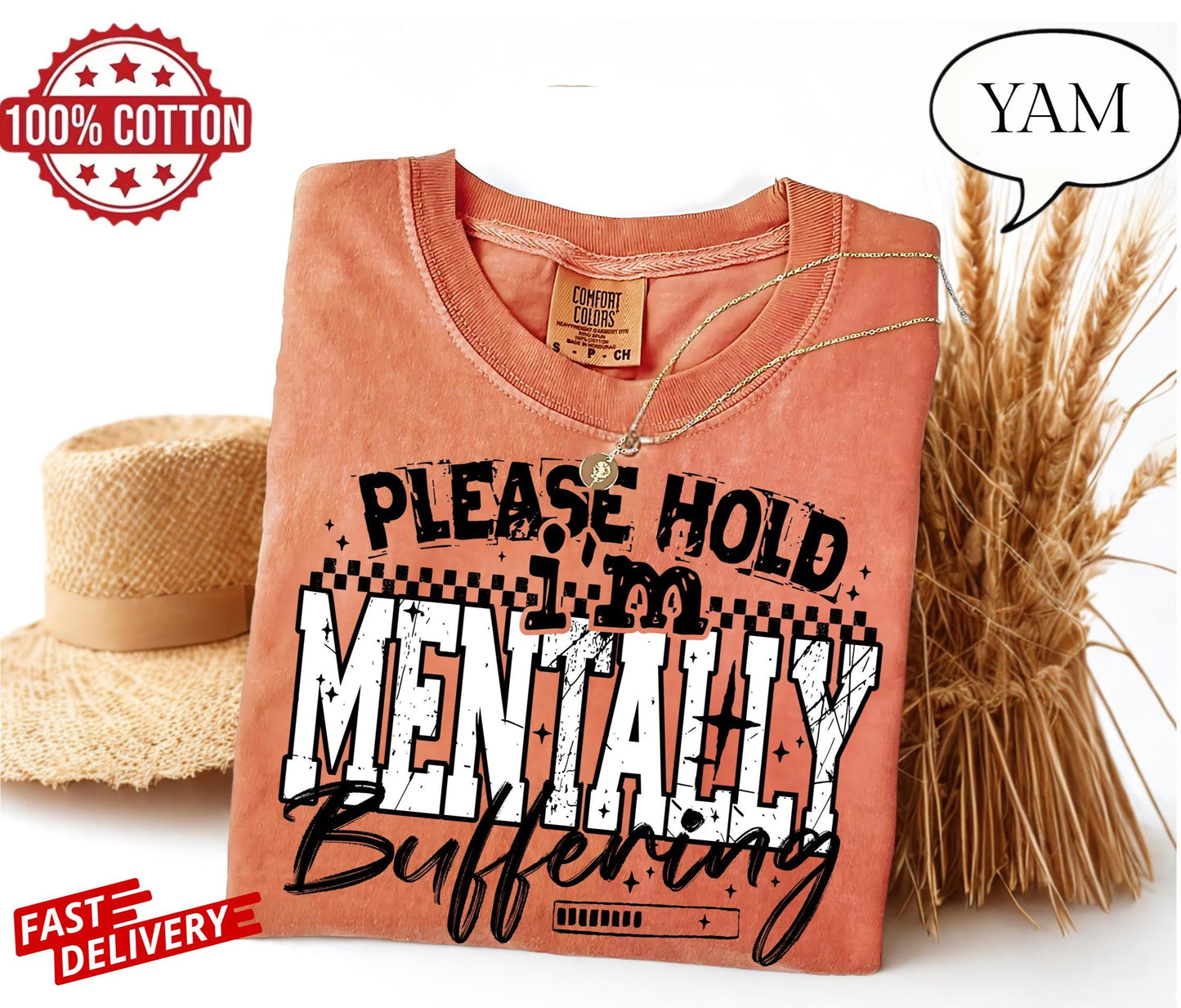 Sarcastic mentally buffering tee, tired brain humor shirt, introvert quote t-shirt oversized fit, funny mental lag cotton top