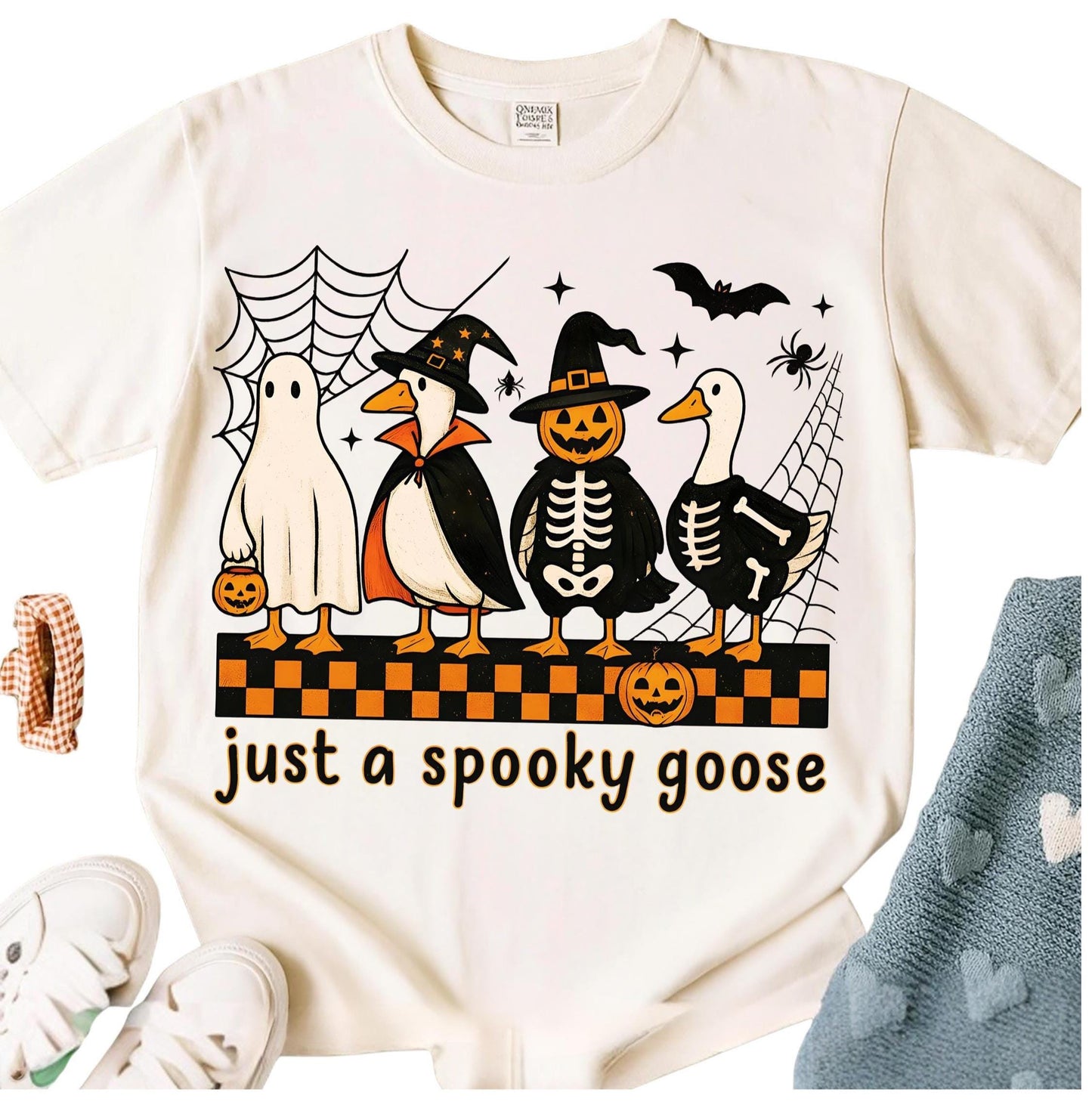 Spooky Goose Halloween Shirt, Fall Sublimation Tee, Just a Spooky Goose, Cute Horror Shirt, Funny Goose Skeleton Witch Pumpkin Ghost