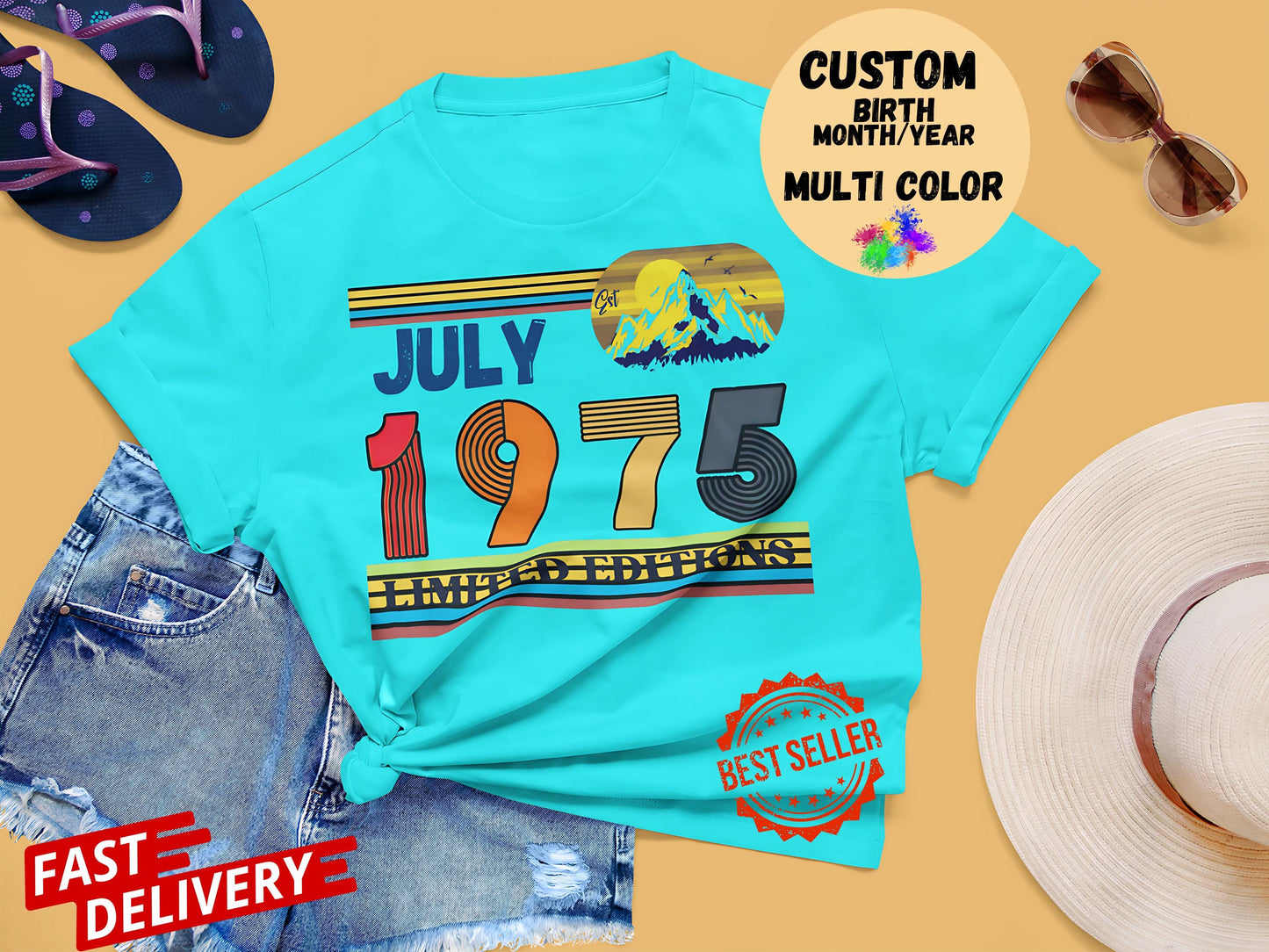 50th Birthday Retro Shirt, 1975 Birthday Sweatshirt Gift, 50 Years Bday Number Hoodie for Women / Men, Fifties Bday Tee For Wife Or Husband