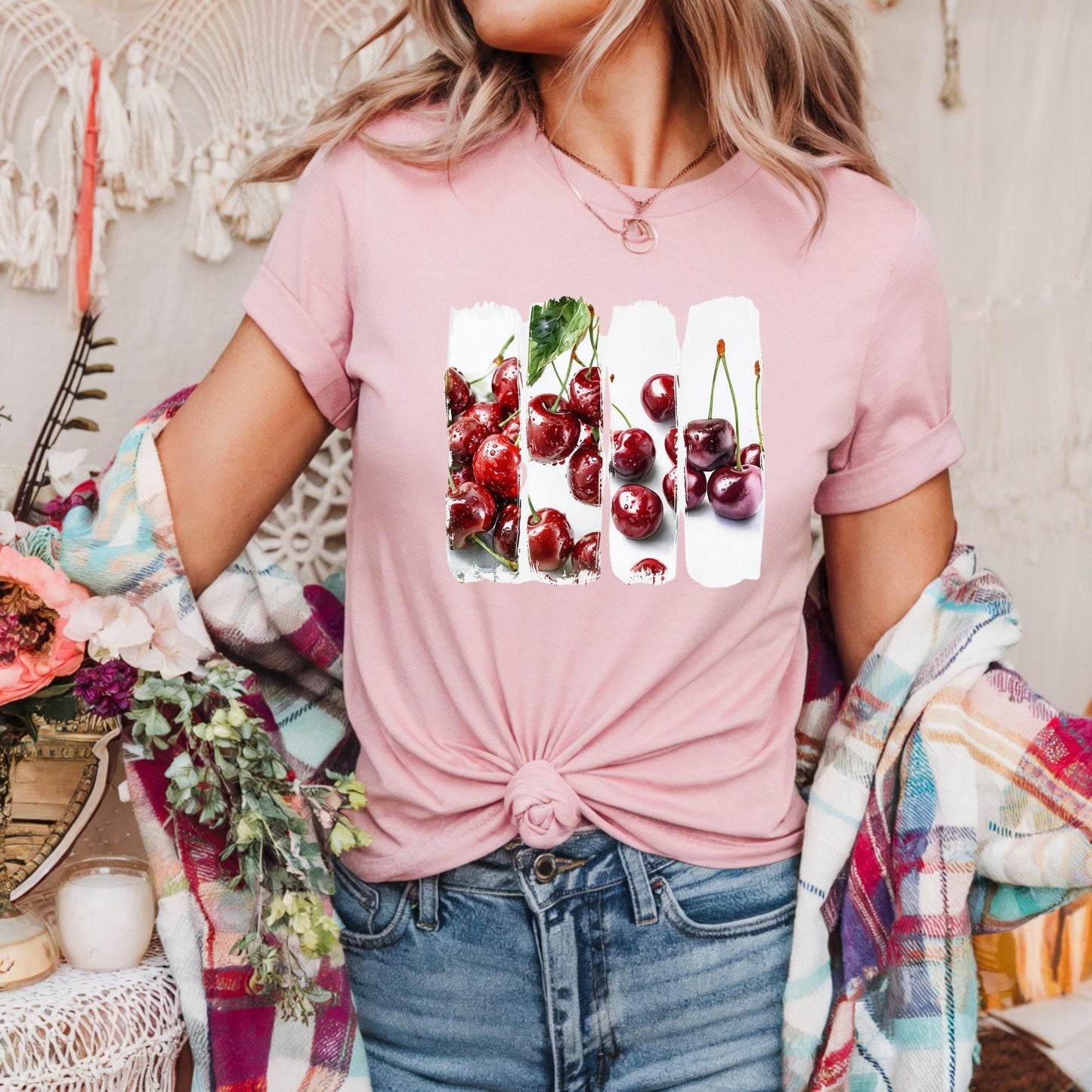 Luscious Cherry Delights Tee, Cherry Print Unisex Heavy Cotton Tee, Eco-Friendly Gift, Fruit Lover's Gardening Apparel, Vintage Style Shirt