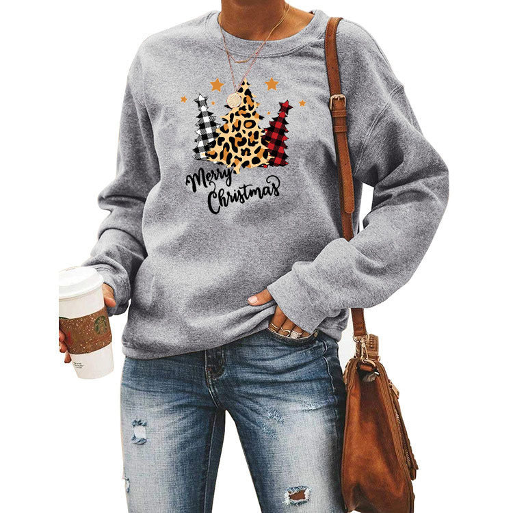 Women Christmas Pattern Printed Long Sleeve Pullover Bottom Shirt