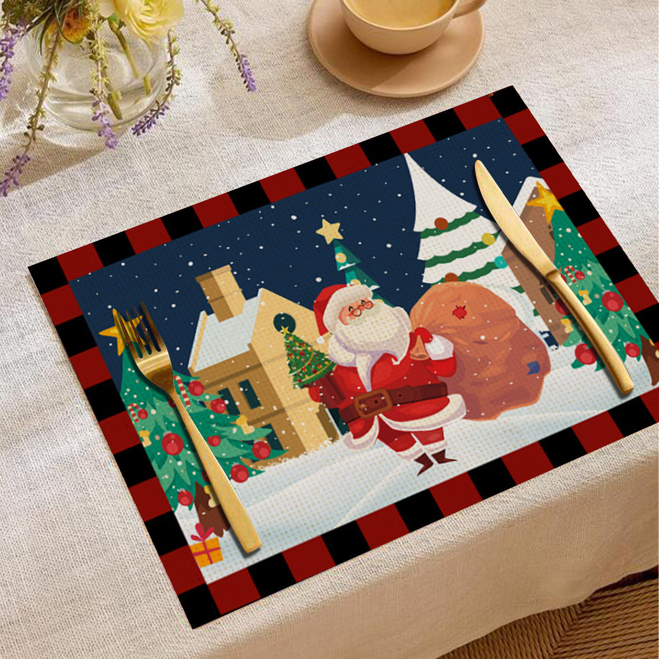Christmas Cartoon Elk Printing Placemat Western Restaurant Insulation Multiple Options Table Cloth