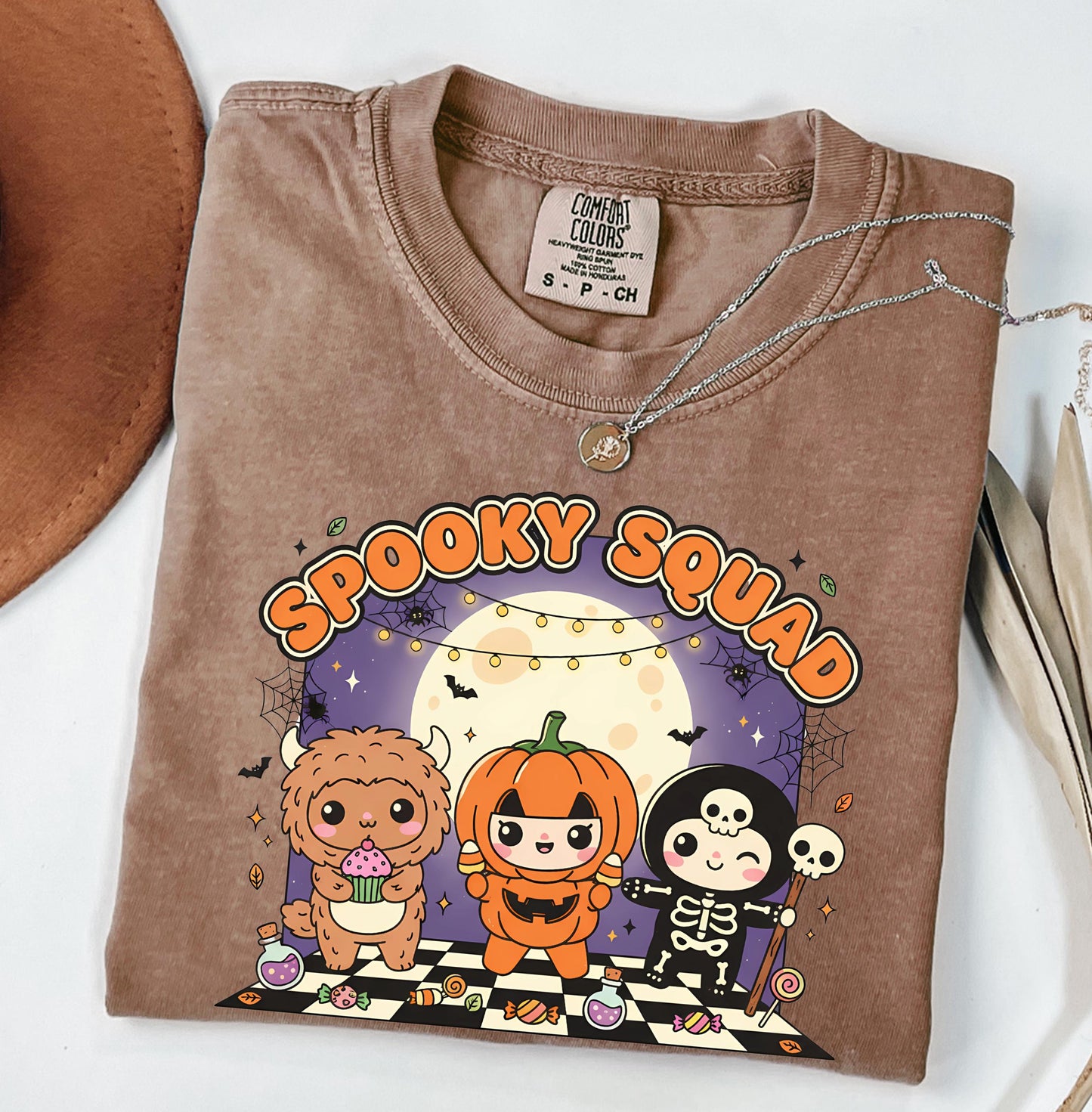 Kawaii Halloween T Shirt Spooky Squad Cute Pumpkin Ghost Skeleton Monster Graphic Tee Unisex Trick Or Treat Labubu Bunny Shirt Funny Gift