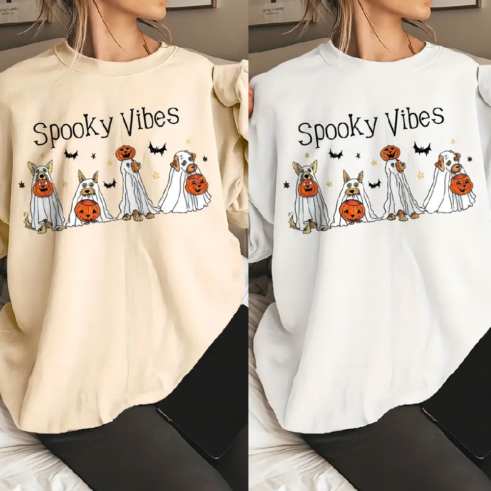 Halloween Dog Print Sweatshirt Casual Long Sleeve