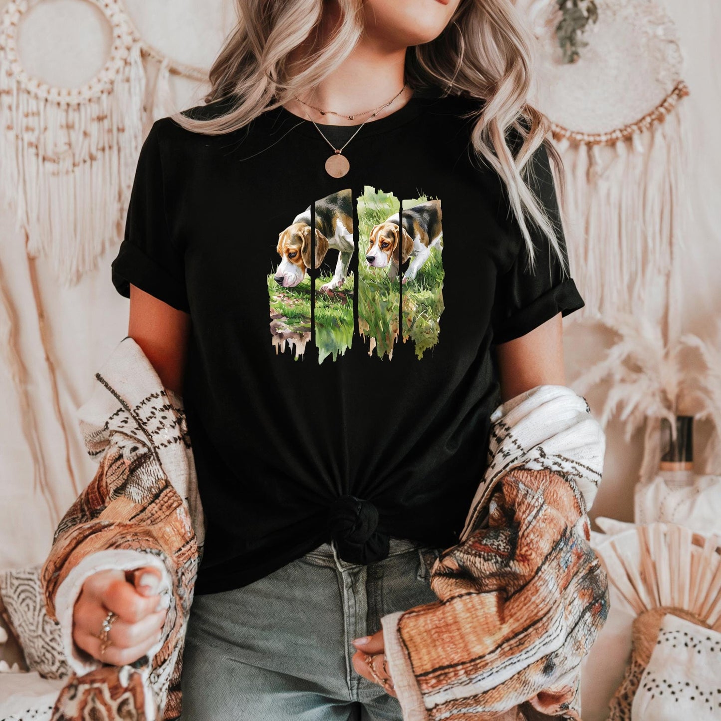 Beagle Reflection Unisex Heavy Cotton Tee, Dog Lover Gift, Pet Owner Apparel, Animal Lover Shirt, Casual Everyday Wear, Sniffing Dog Shirt