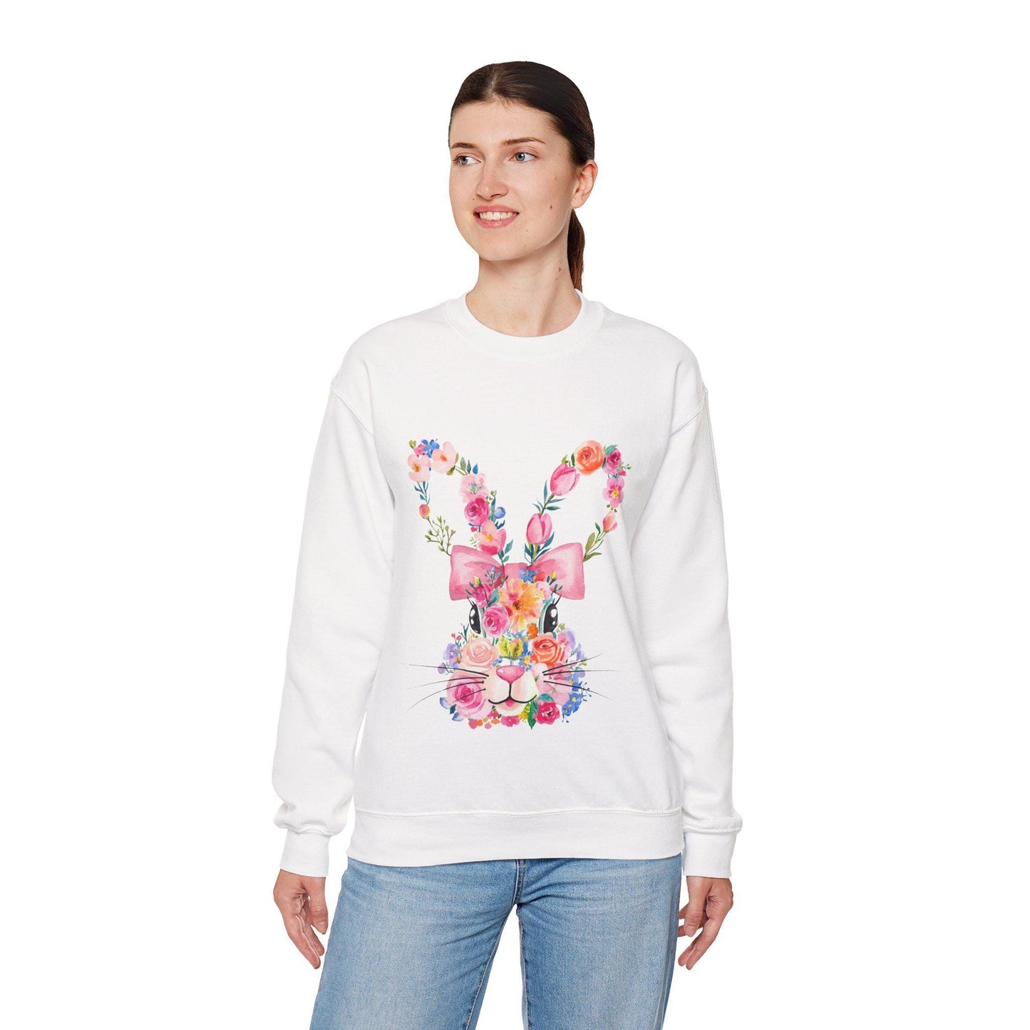 Floral Bunny Sweatshirt for Spring, Cute Easter Gift, Cozy Crewneck, Unisex Flower Sweatshirt, Casual Everyday Wear