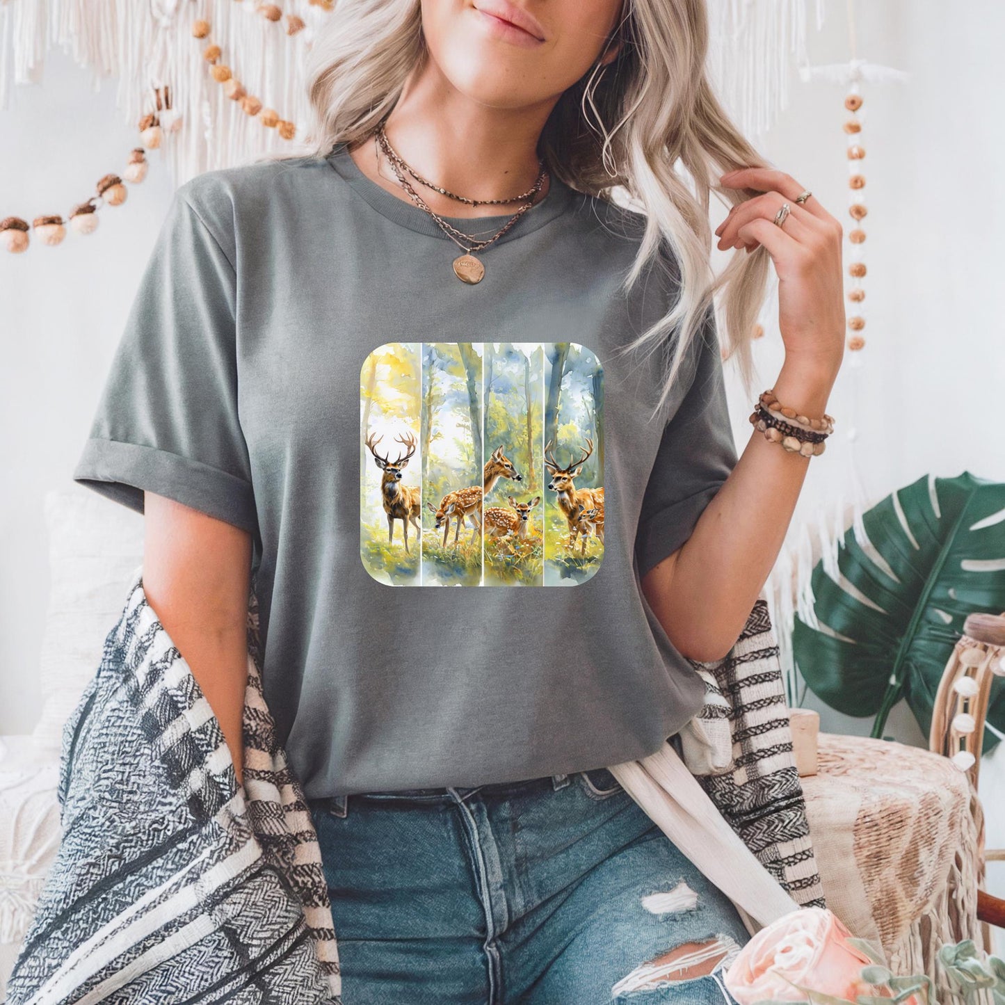 Peaceful Woodland Deer Tee Nature-Inspired Heavy Cotton Tee, Wildlife Shirt, Outdoorsy Gift, Forest Tee Casual Wear, Eco-friendly Apparel