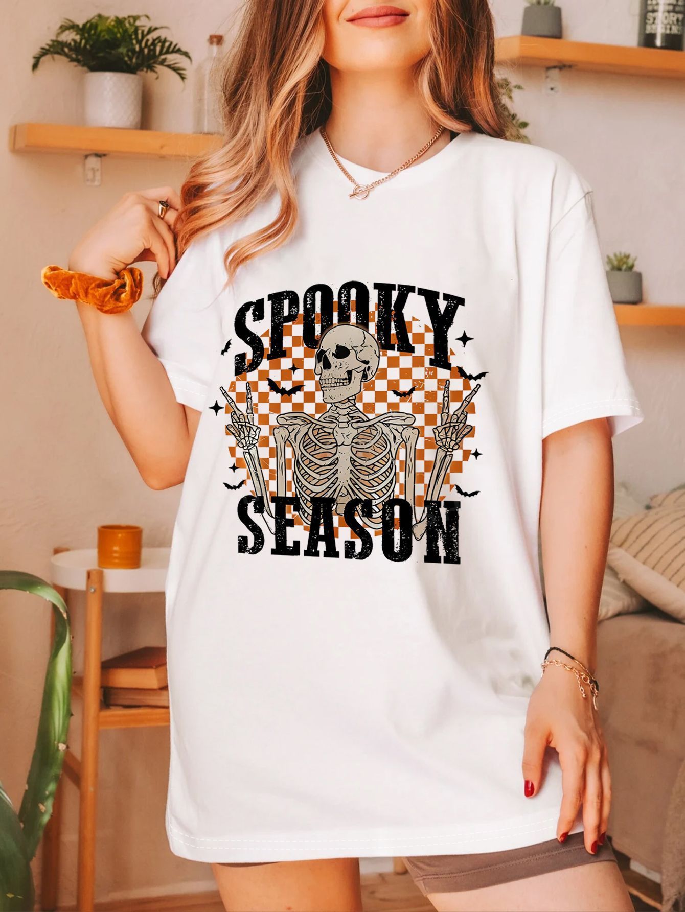 Women's Round Neck Halloween Pumpkin Print Short Sleeve
