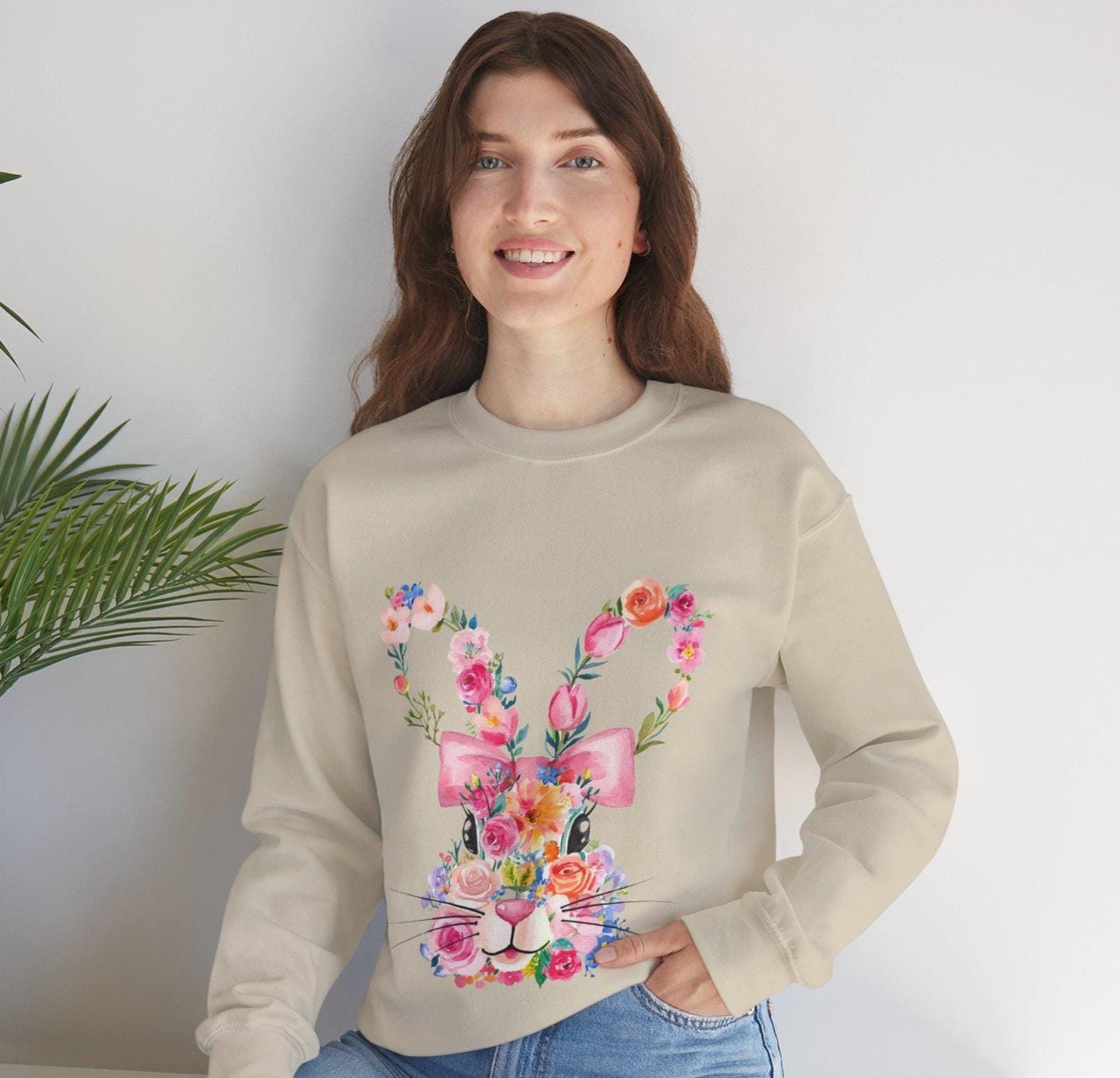 Floral Bunny Sweatshirt for Spring, Cute Easter Gift, Cozy Crewneck, Unisex Flower Sweatshirt, Casual Everyday Wear